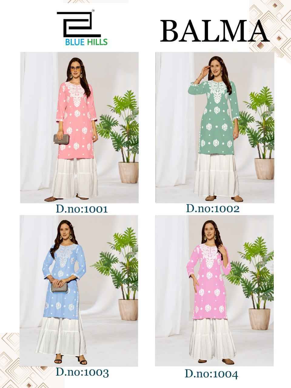 Blue Hills Balma Rayon Kurti With Sarara (4 pcs Catalogue)