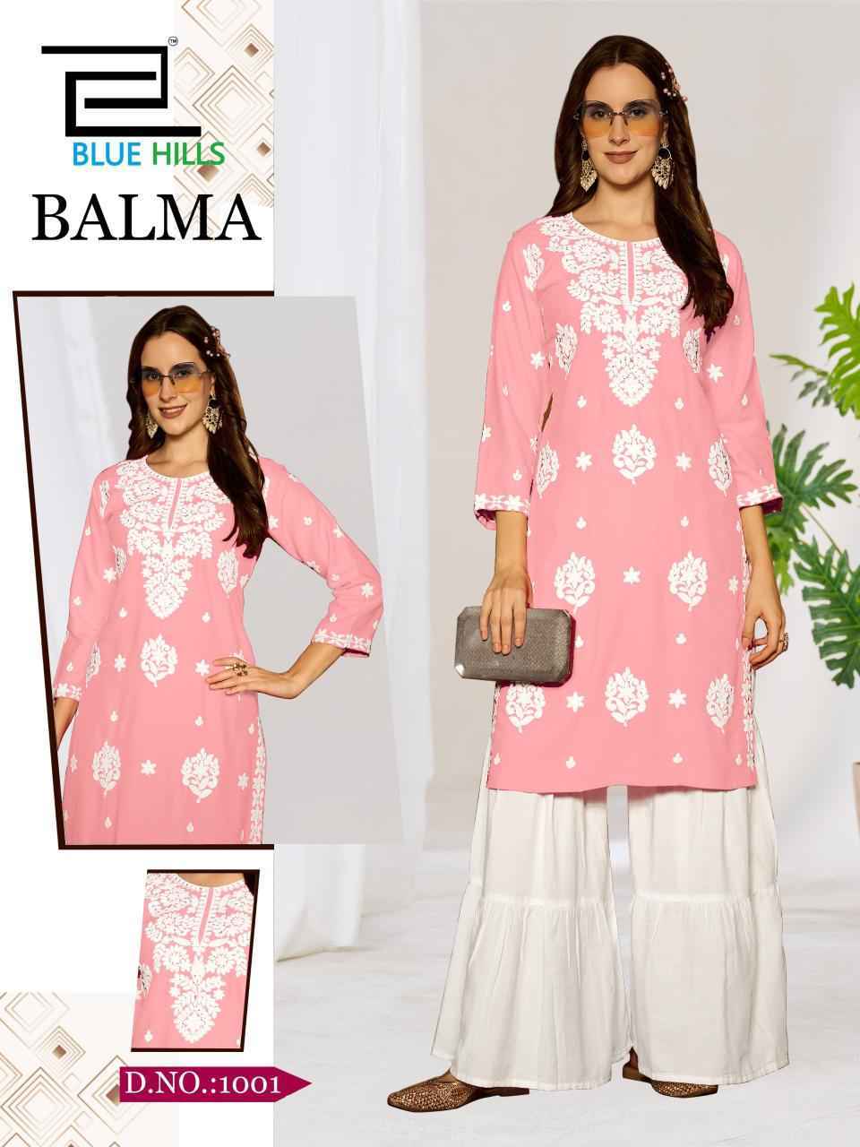 Blue Hills Balma Rayon Kurti With Sarara (4 pcs Catalogue)