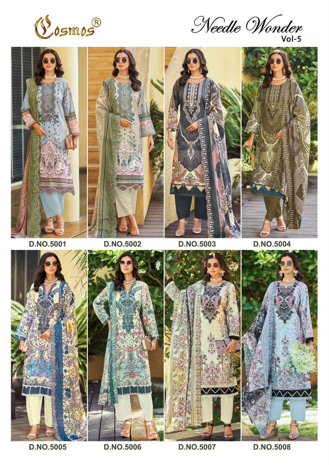 Cosmos Needle Wonder Vol-5 Lawn Cotton Dress Material (8 pcs Catalogue)