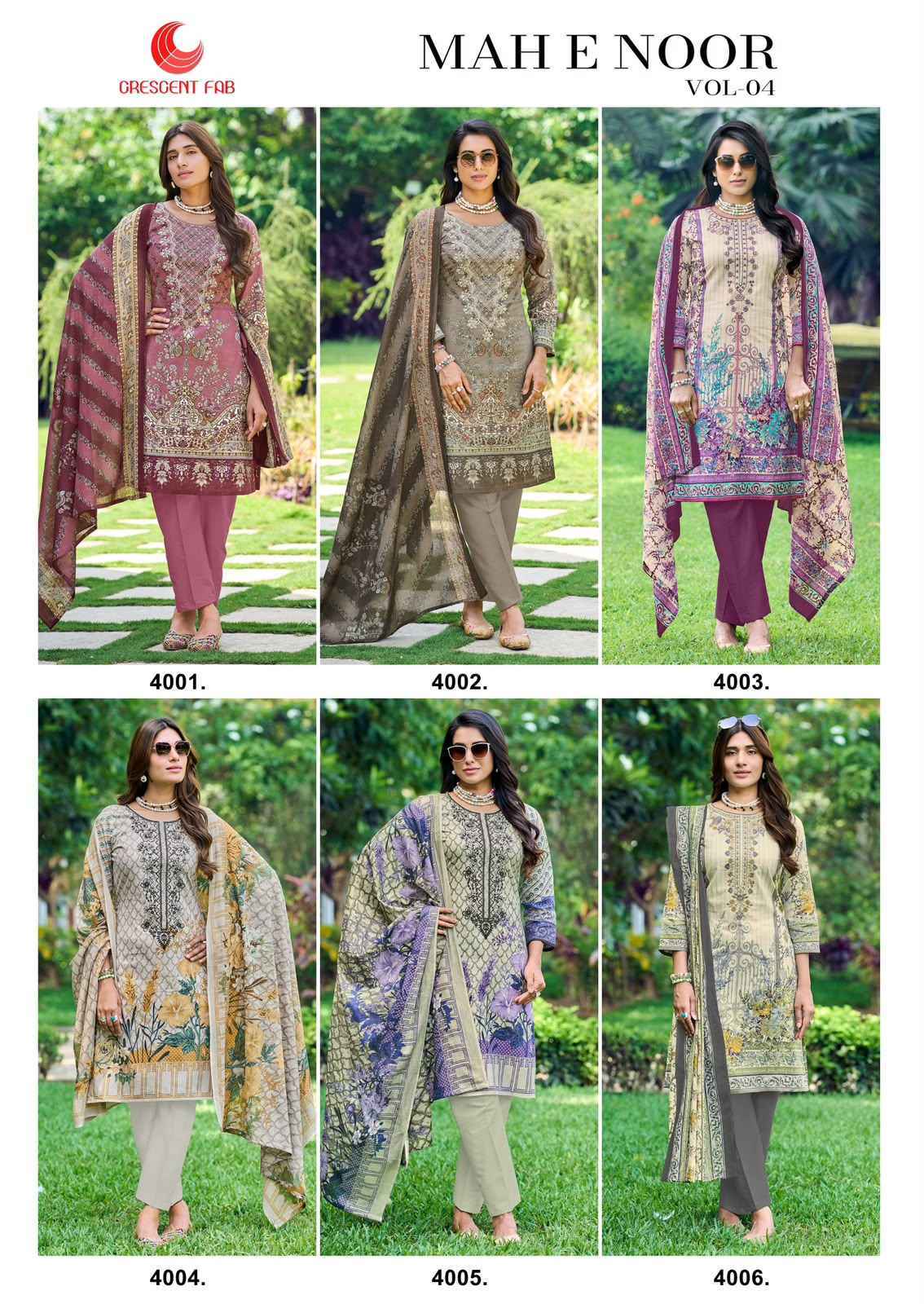 Crescent Fab Mah E Noor Vol-4 Lawn Dress Material (6 Pc Catalouge)