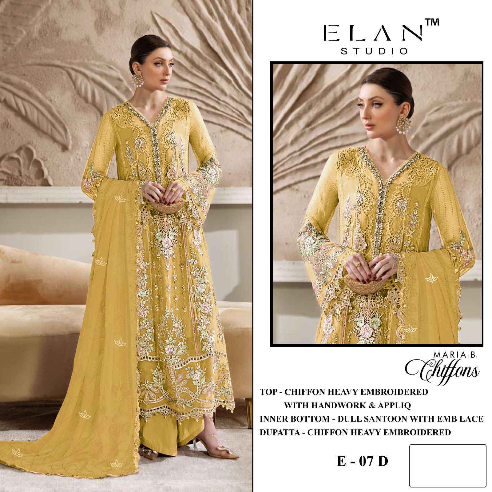 Elan Studio D No E-07 Chiffon Dress Material (4 pcs Catalogue)