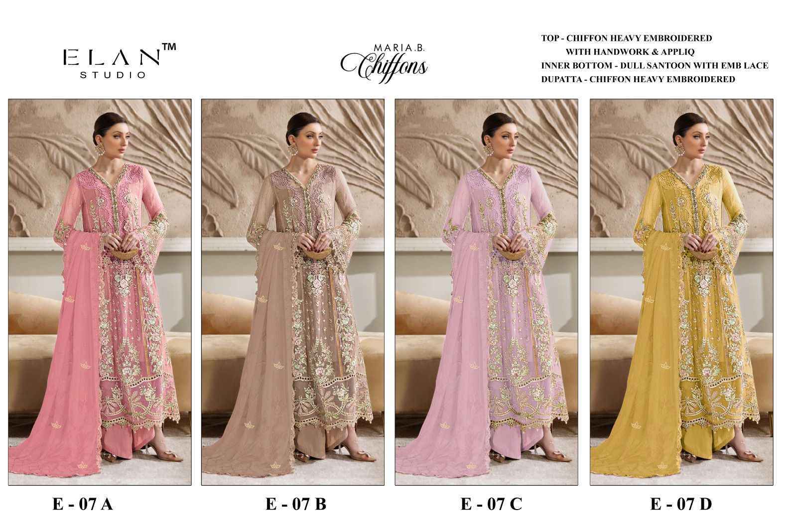 Elan Studio D No E-07 Chiffon Dress Material (4 pcs Catalogue)