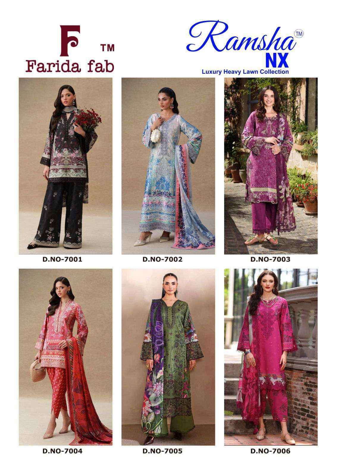 Farida Fab Ramsha Nx Lawn Cotton Dress Material (6 pcs Catalogue)
