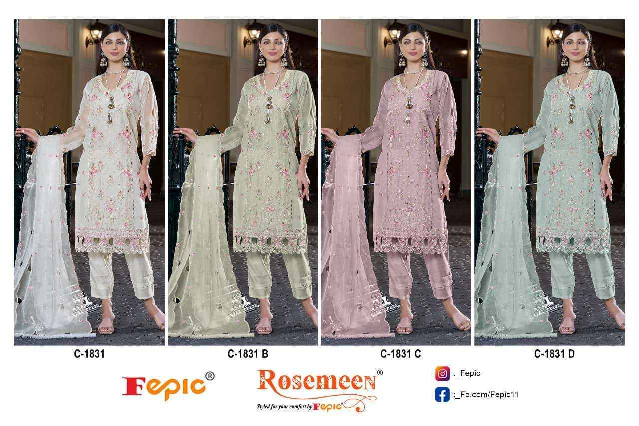 Fepic Rosemeen C-1831 Organza Dress Material (4 pcs Catalogue)