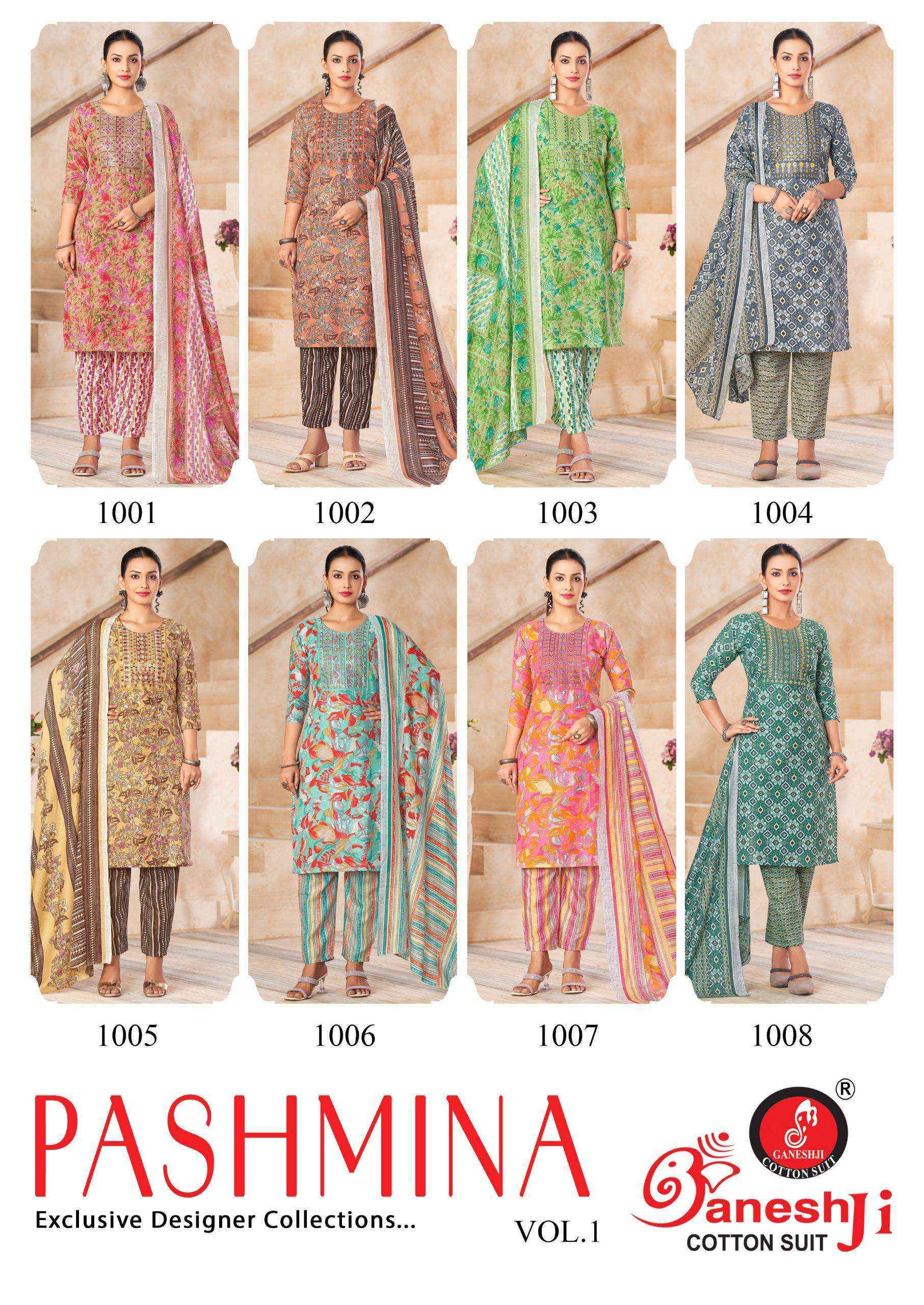 Ganesh ji Pashmina Vol-1 Cotton Dress Material (8 pcs Catalogue)