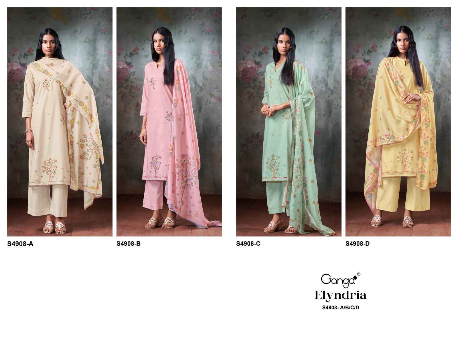 Ganga Elyndria-4908 Cotton Dress Material (4 pcs Catalogue)