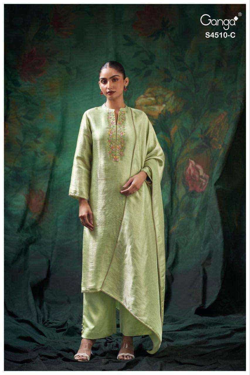 Ganga Jeyra-4510 Silk Jacquard Dress Material (3 pcs Catalogue)