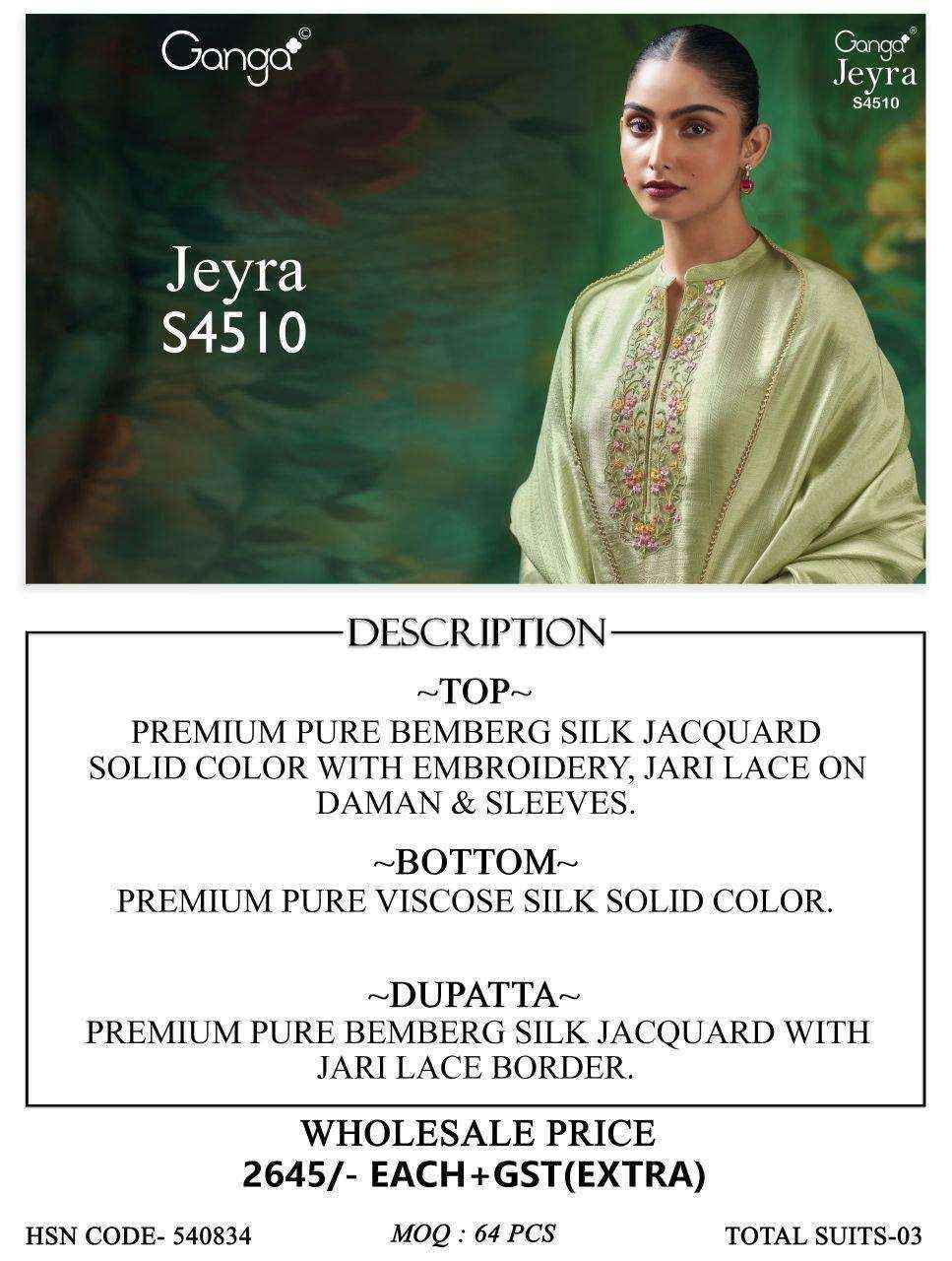Ganga Jeyra-4510 Silk Jacquard Dress Material (3 pcs Catalogue)