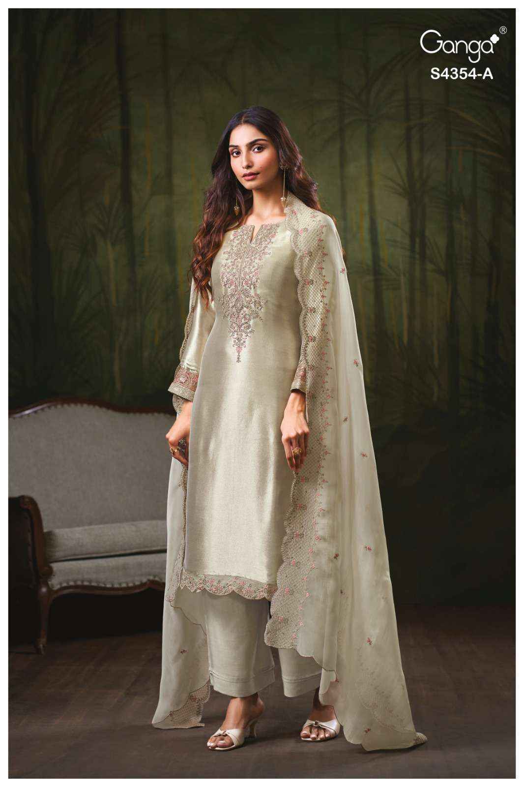 Ganga Sareen-4354 Silk Jacquard Dress Material (4 pcs Catalogue)