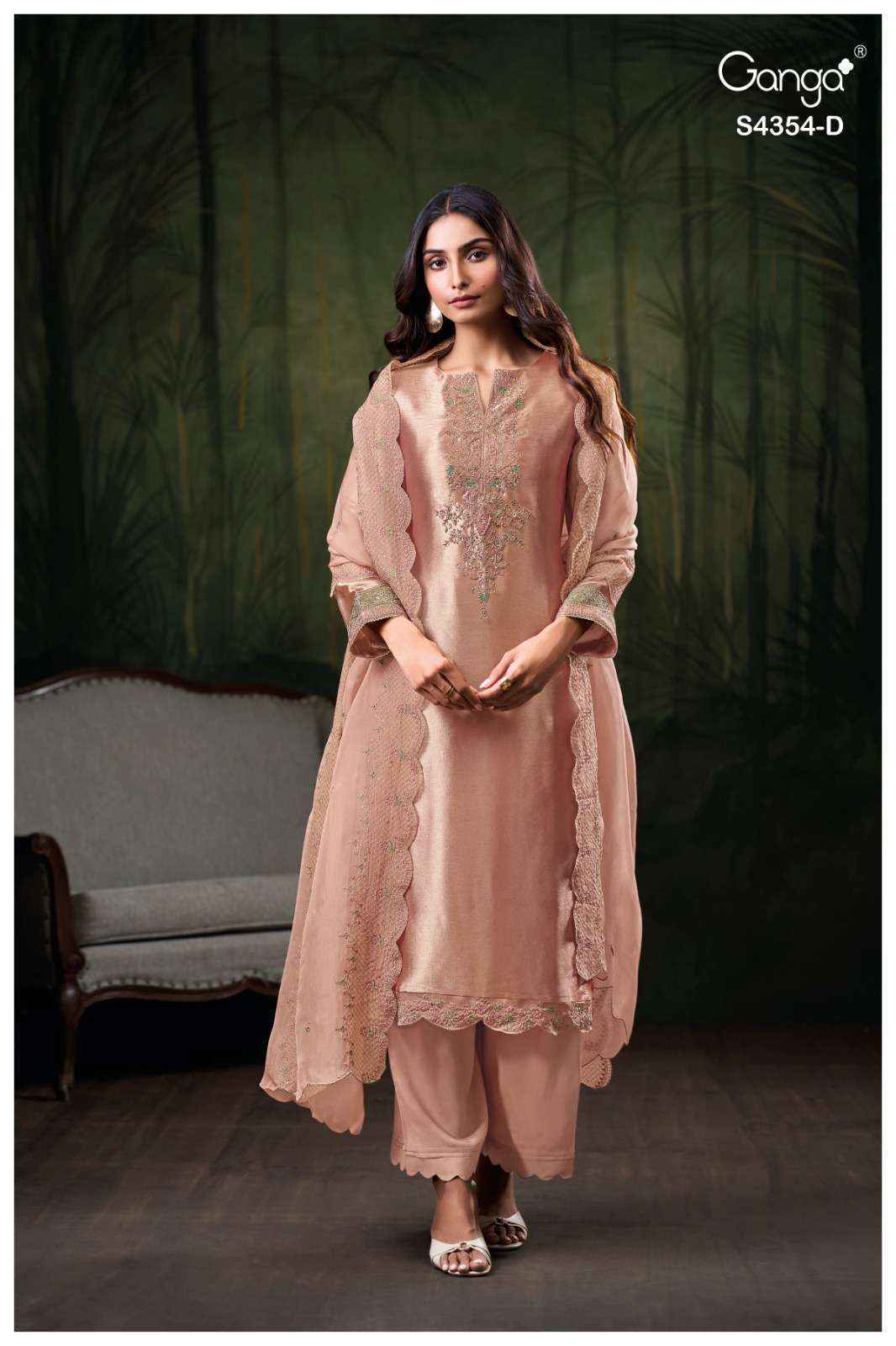 Ganga Sareen-4354 Silk Jacquard Dress Material (4 pcs Catalogue)