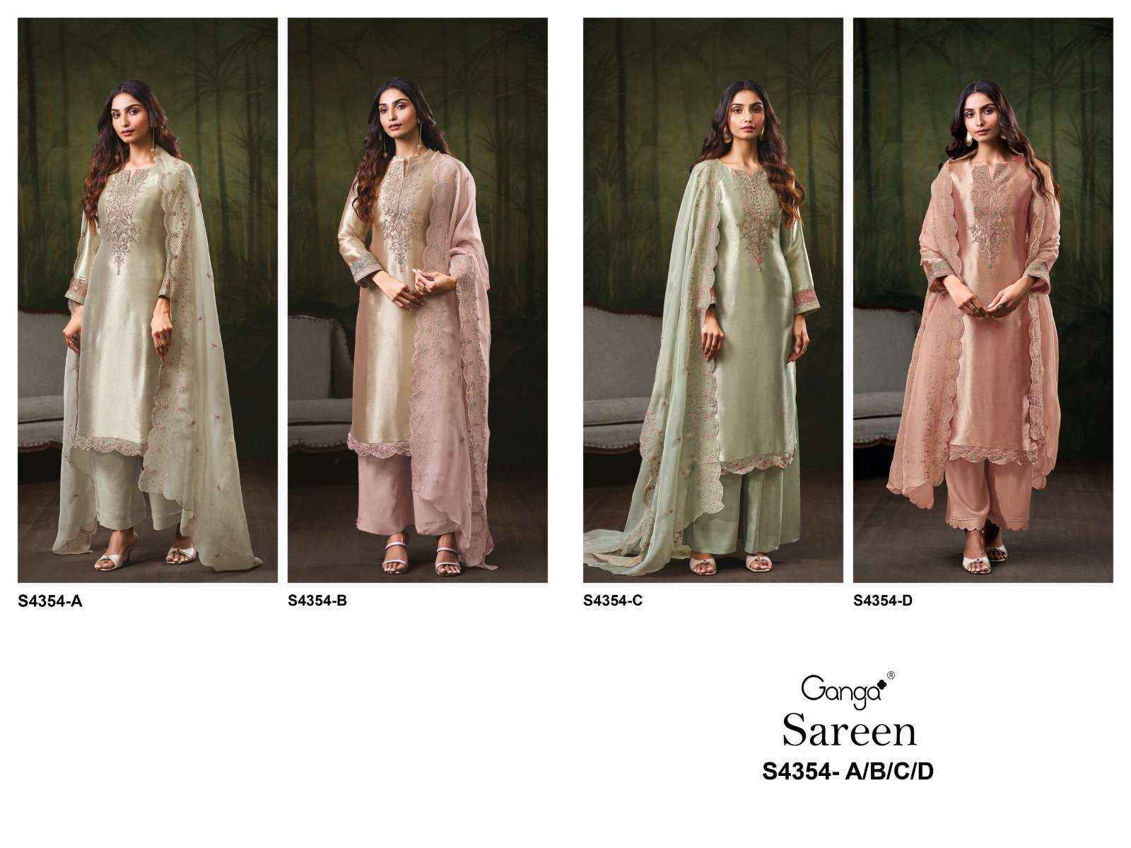 Ganga Sareen-4354 Silk Jacquard Dress Material (4 pcs Catalogue)