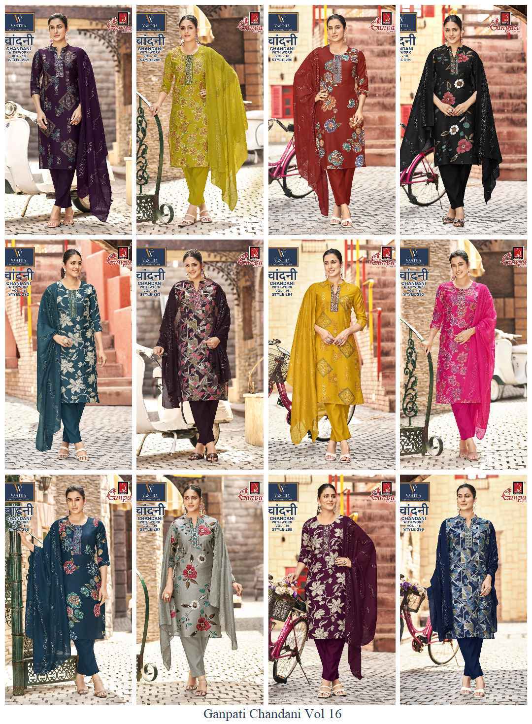 Ganpati Chandani With Work Vol-16 Readymade Vartican Dress (12 pcs Catalogue)