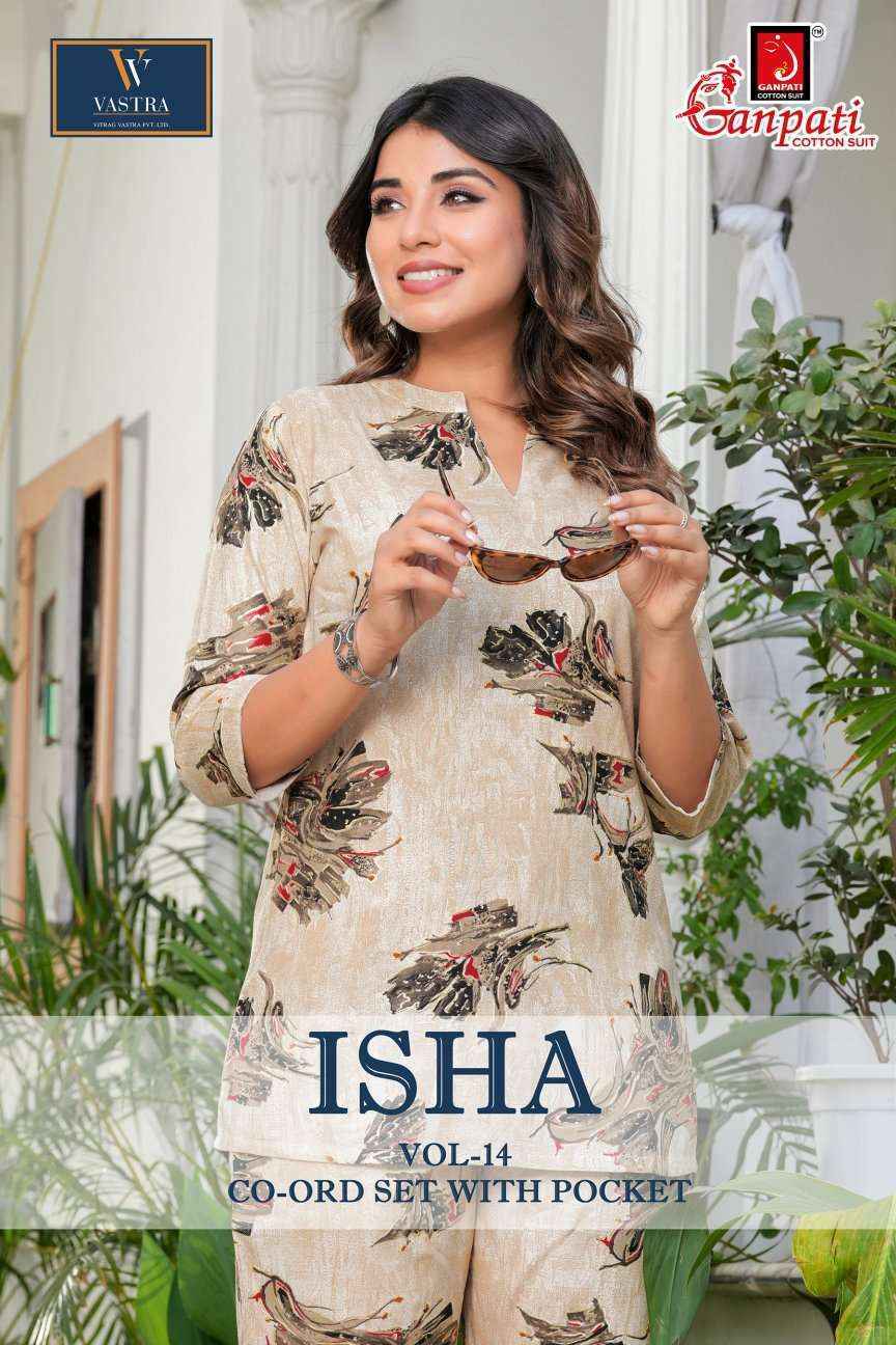 Ganpati Isha Vol-14 Rayon Co Ord Set (12 pcs Catalogue)