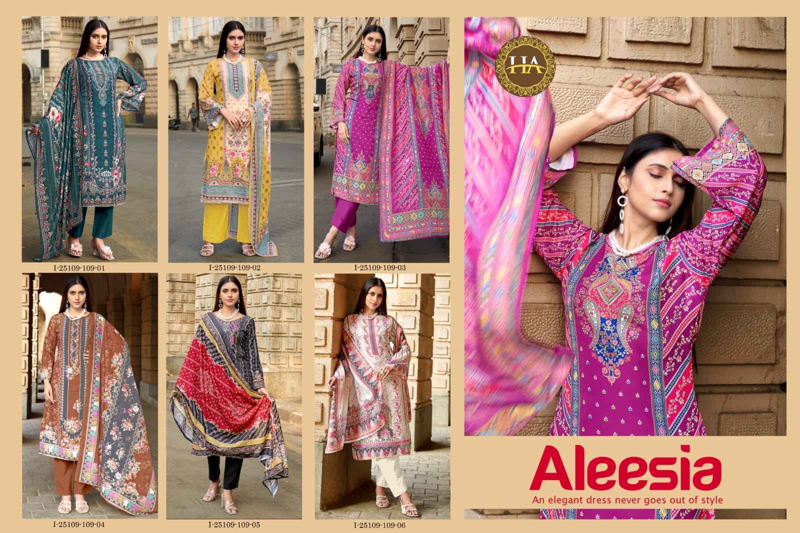Harshit Fashion Aleesa Maslin Dress Material (6 pcs Catalogue)
