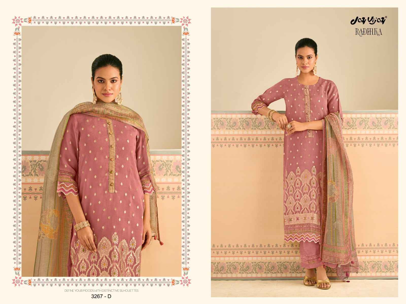 Jay Vijay Radhika-3267 Organza Jacquard Dress Material (4 pcs Catalogue)