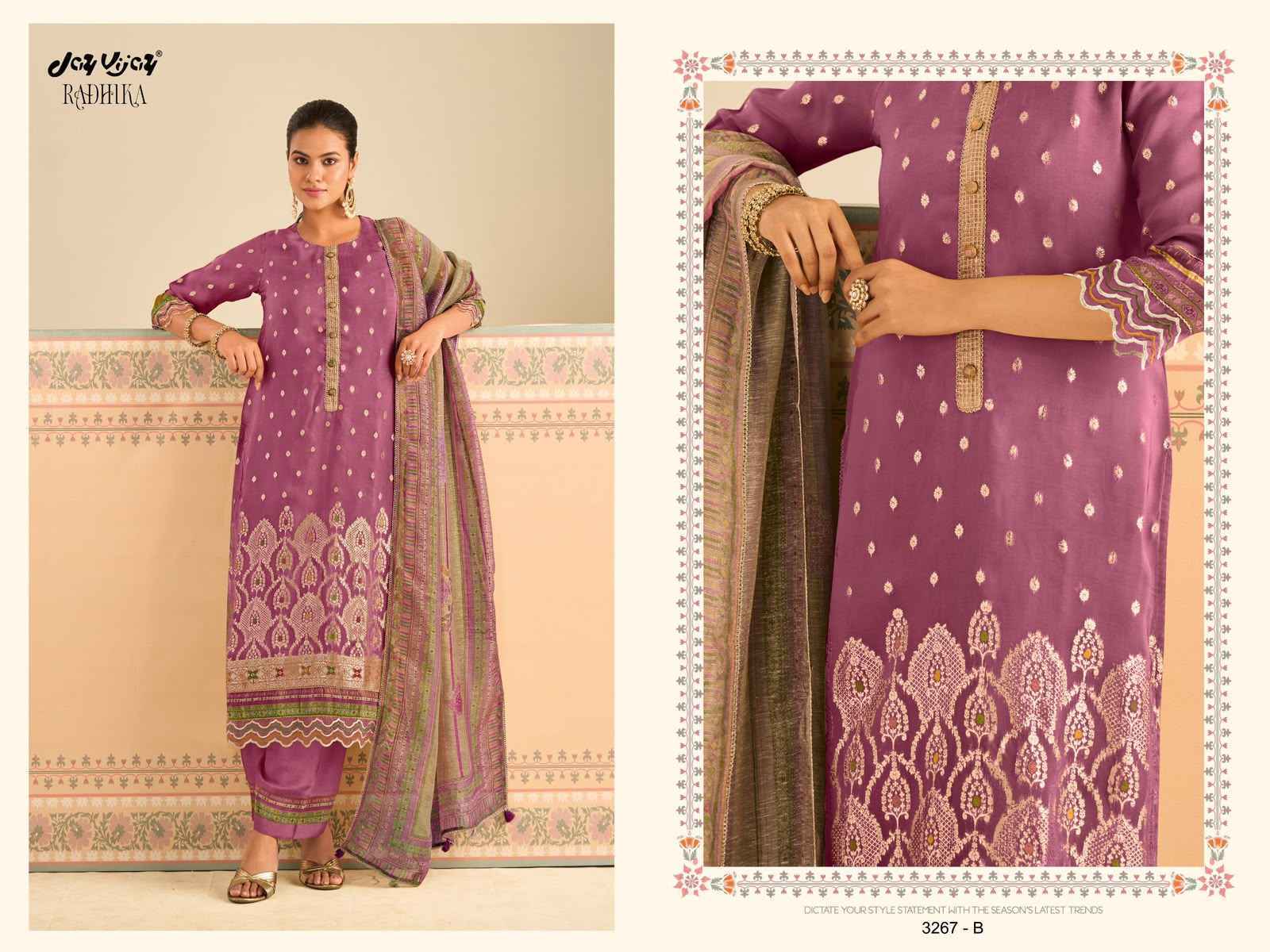 Jay Vijay Radhika-3267 Organza Jacquard Dress Material (4 pcs Catalogue)