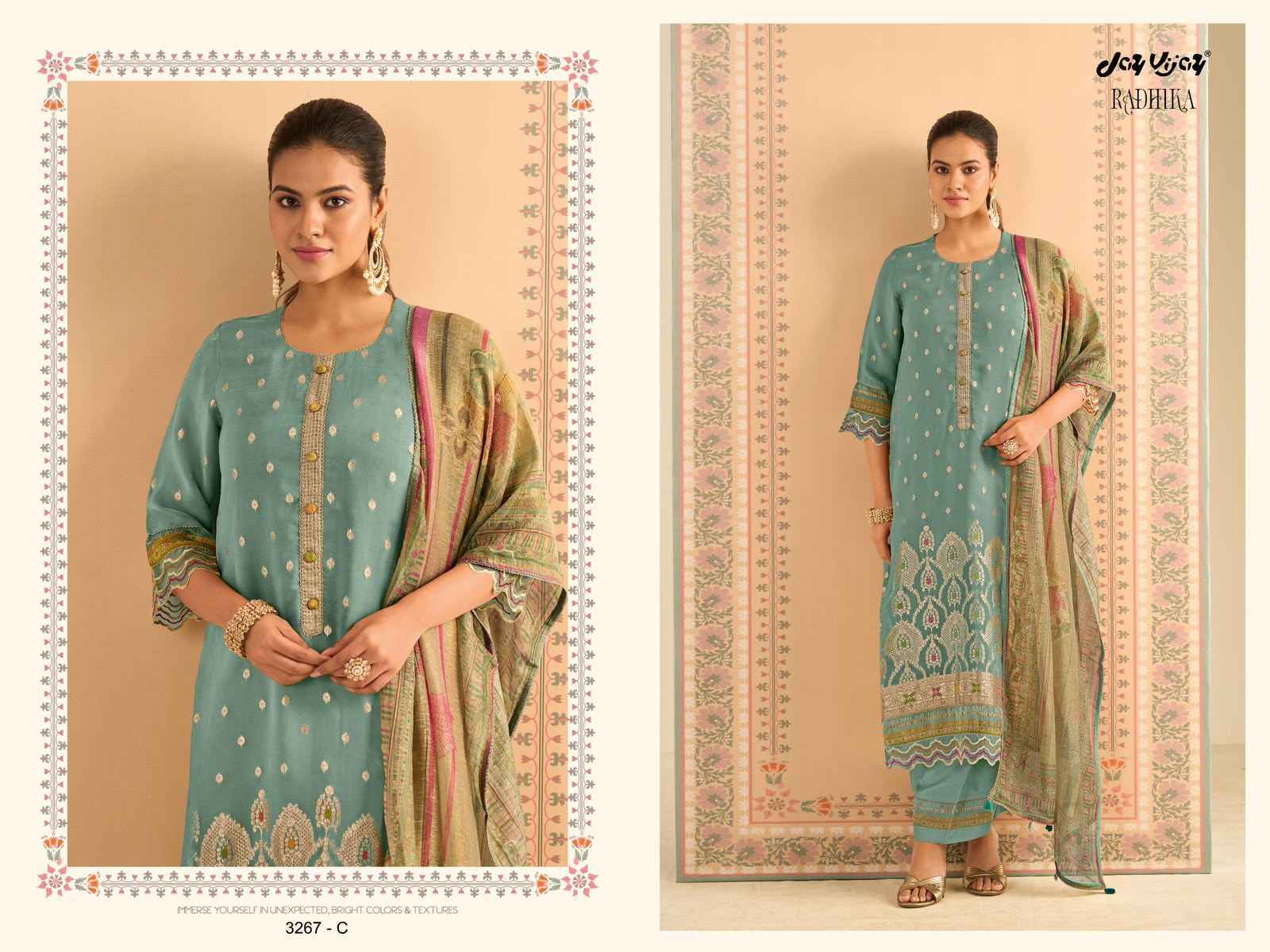 Jay Vijay Radhika-3267 Organza Jacquard Dress Material (4 pcs Catalogue)