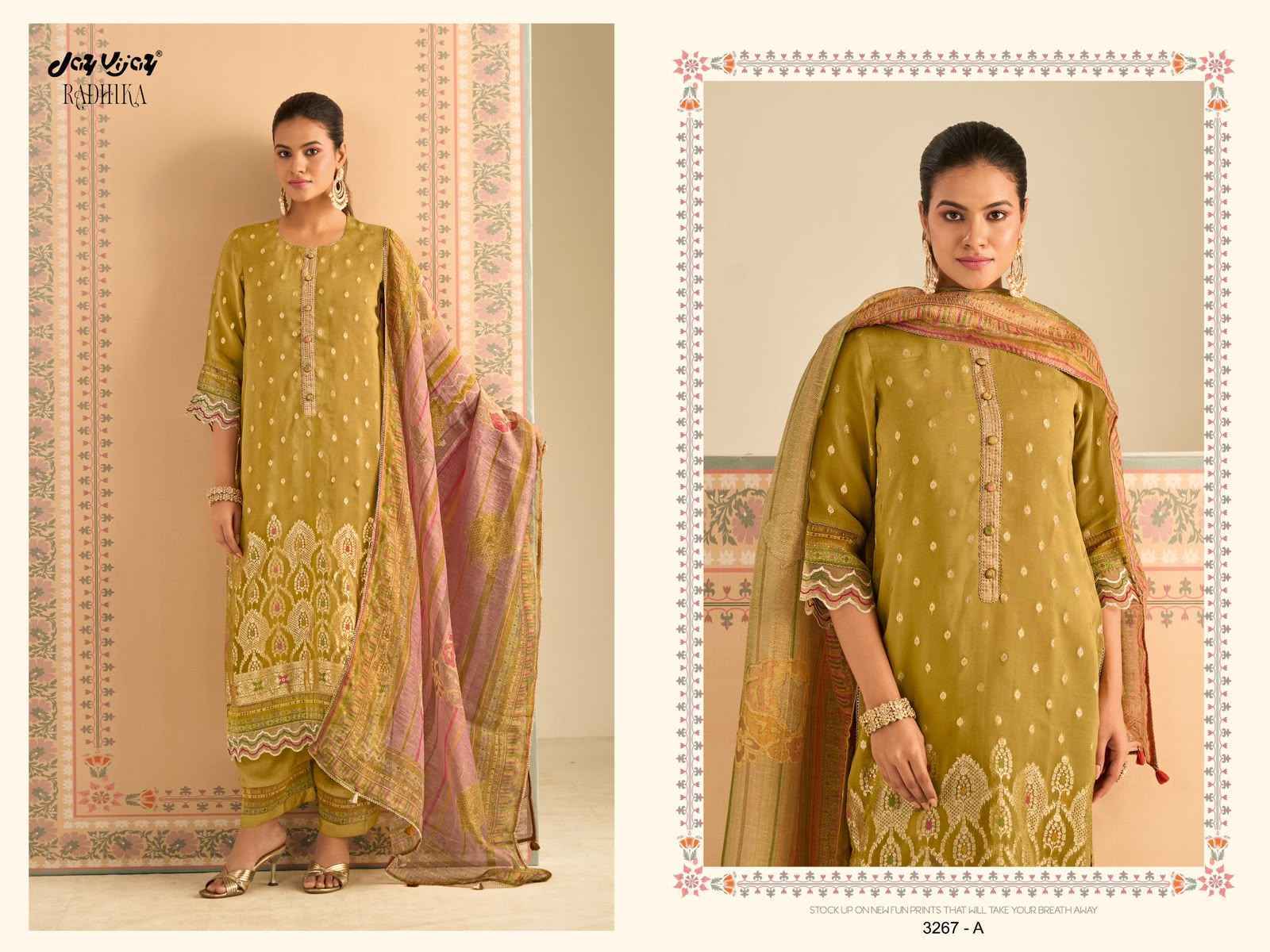 Jay Vijay Radhika-3267 Organza Jacquard Dress Material (4 pcs Catalogue)