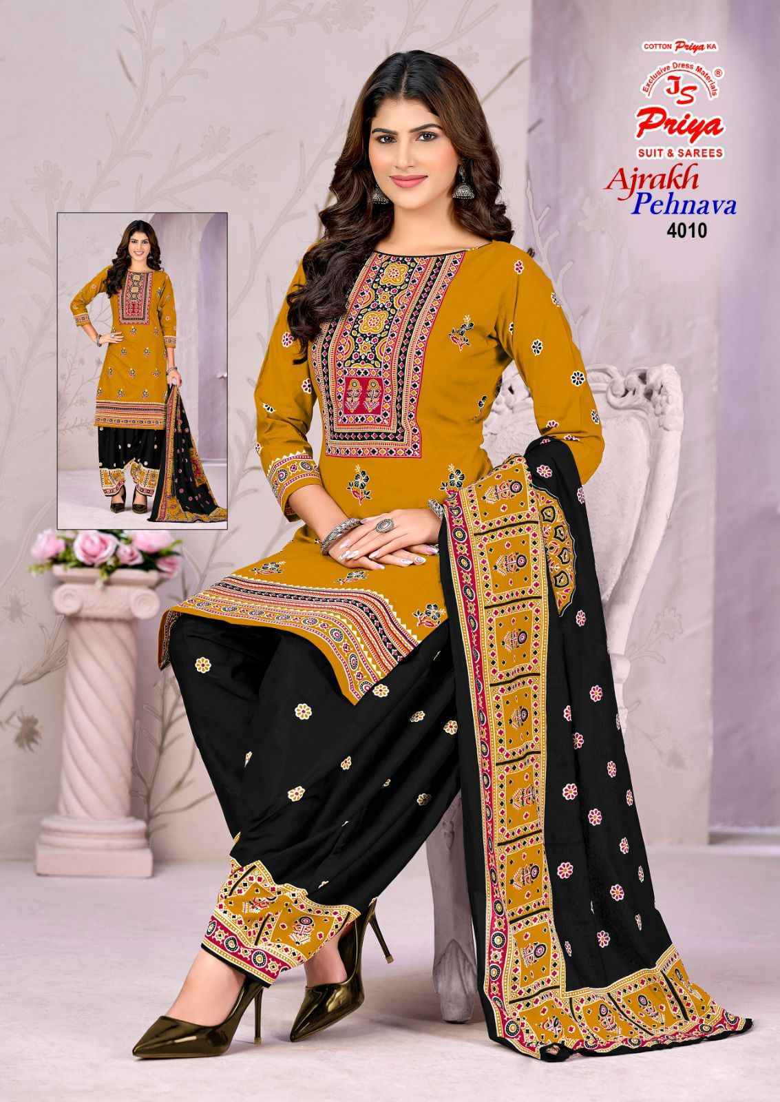 Js Priya Ajrakh Pehnava Vol-4 Cotton Dress Material (10 pcs Catalogue)