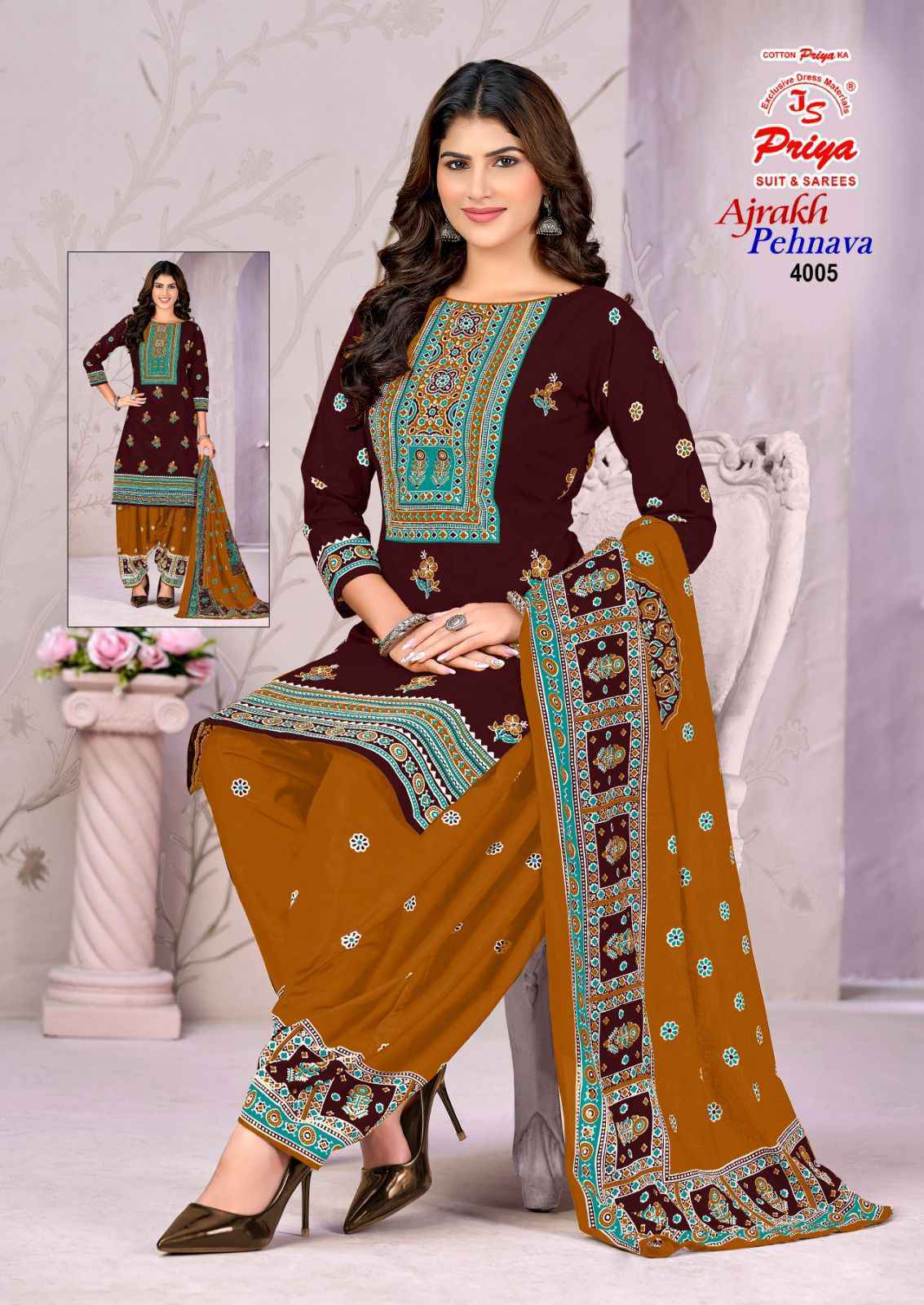 Js Priya Ajrakh Pehnava Vol-4 Cotton Dress Material (10 pcs Catalogue)