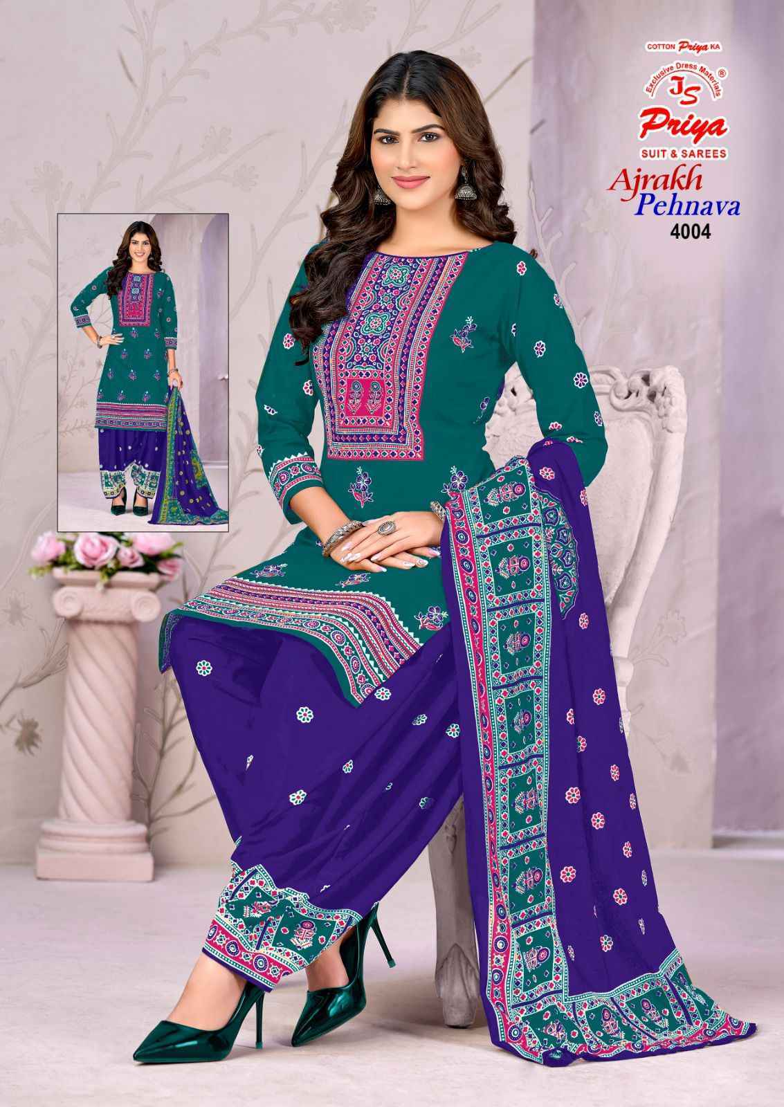 Js Priya Ajrakh Pehnava Vol-4 Cotton Dress Material (10 pcs Catalogue)