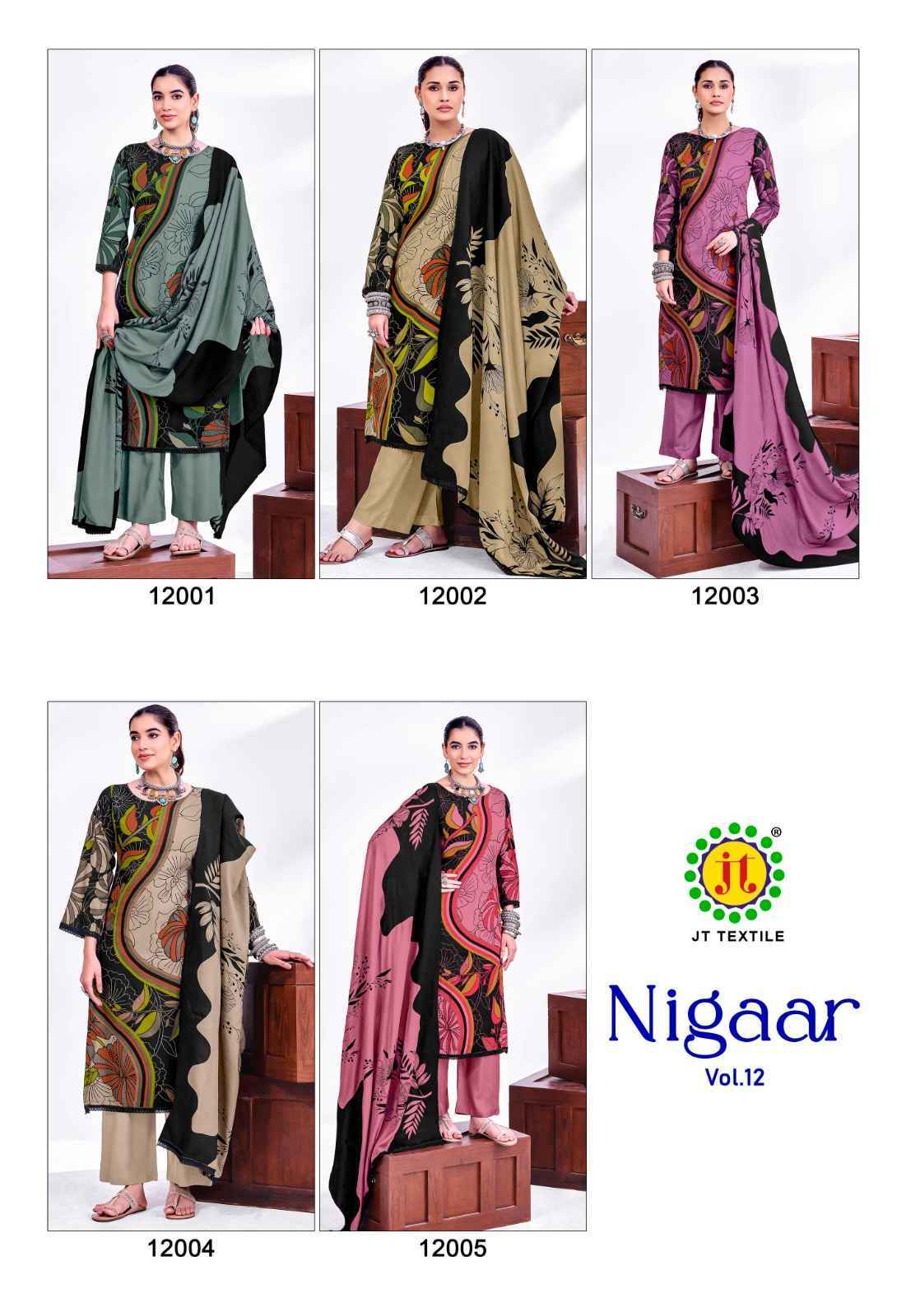 Jt Nigaar Vol-12 Rayon Dress Material (5 pcs Catalogue)