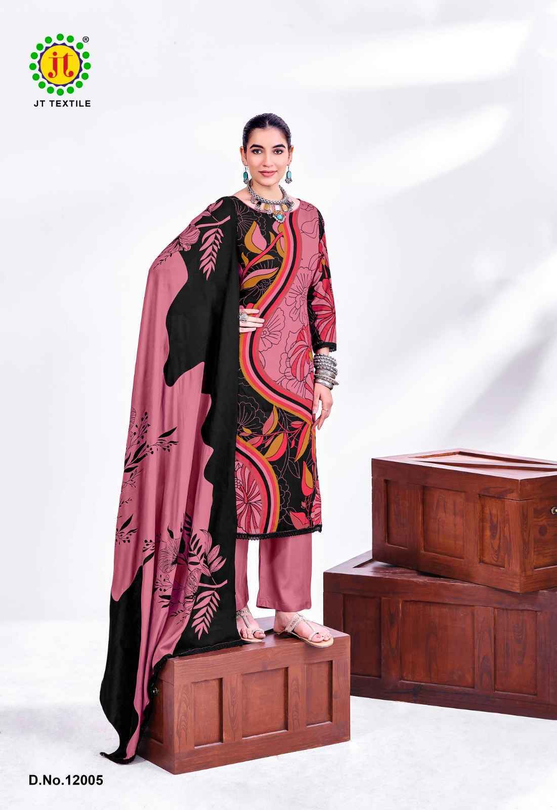 Jt Nigaar Vol-12 Rayon Dress Material (5 pcs Catalogue)