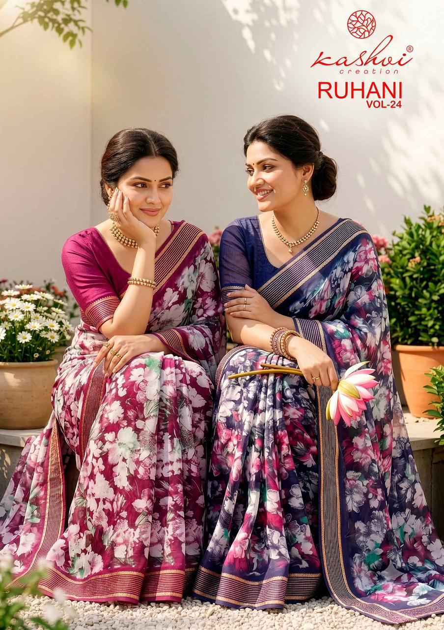 Kashvi Ruhani Vol-24 Dull Moss Saree (8 pcs Catalogue)