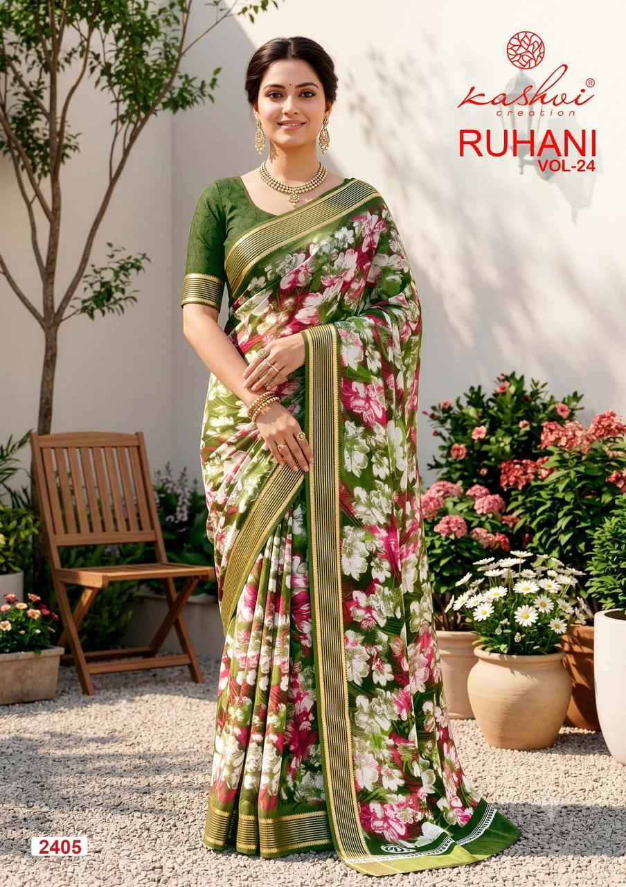 Kashvi Ruhani Vol-24 Dull Moss Saree (8 pcs Catalogue)