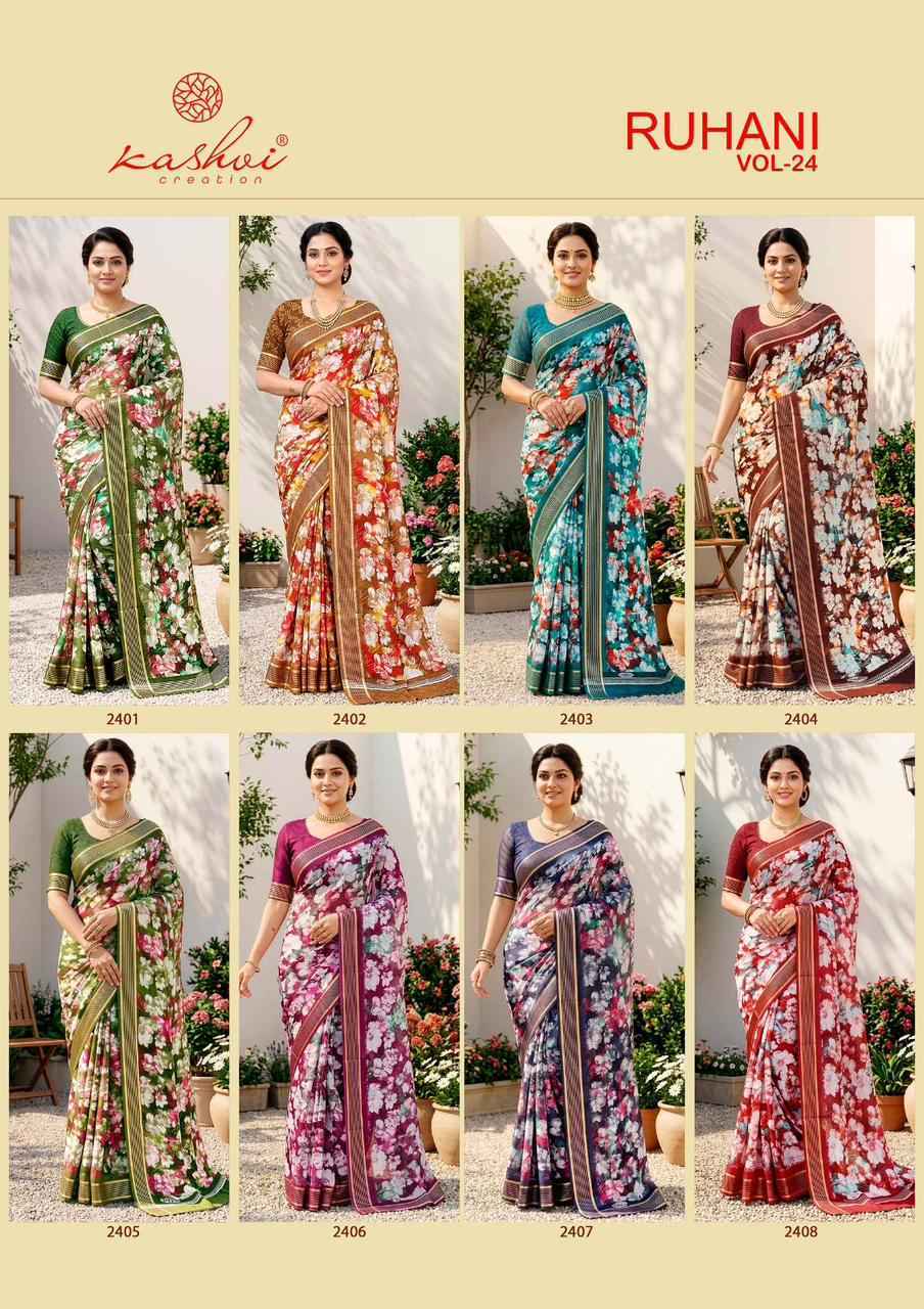 Kashvi Ruhani Vol-24 Dull Moss Saree (8 pcs Catalogue)
