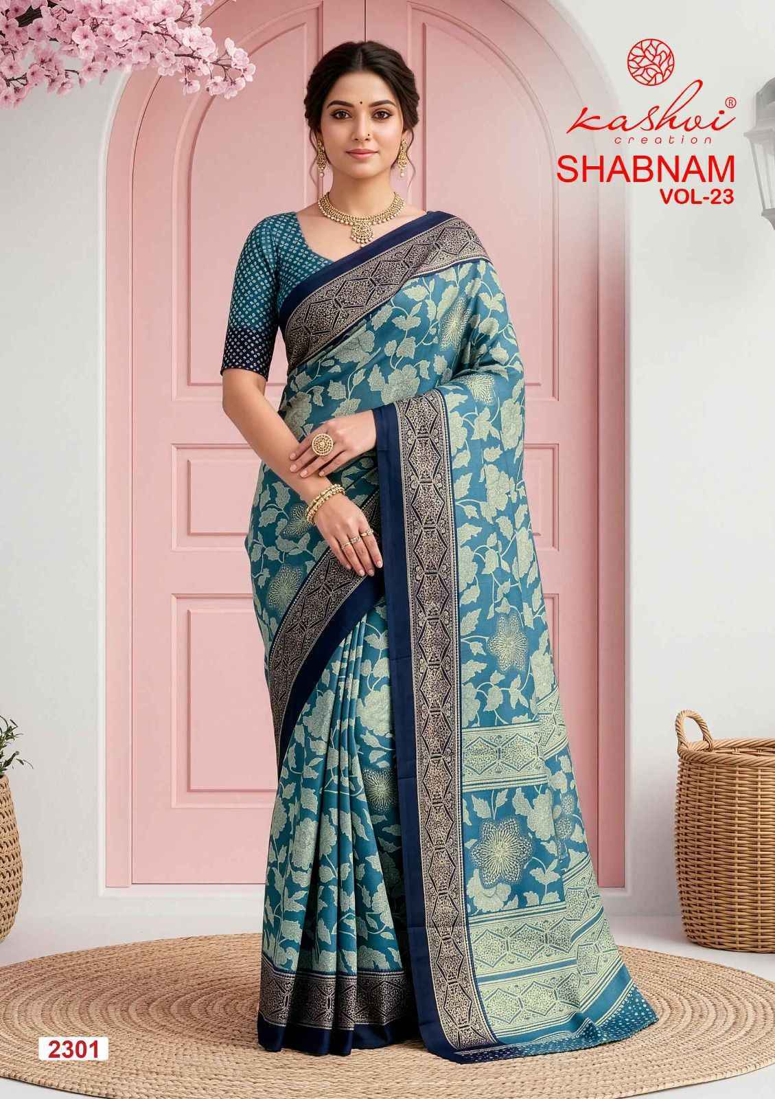 Kashvi Shabnam Vol-23 Dull Moss Saree (8 pcs Catalogue)