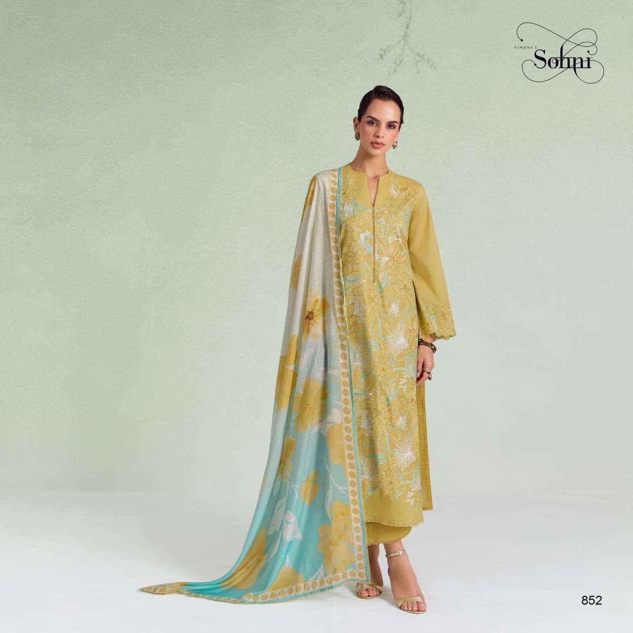 Kimora Sohni Dove Lawn Cotton Dress Material (4 pcs Catalogue)