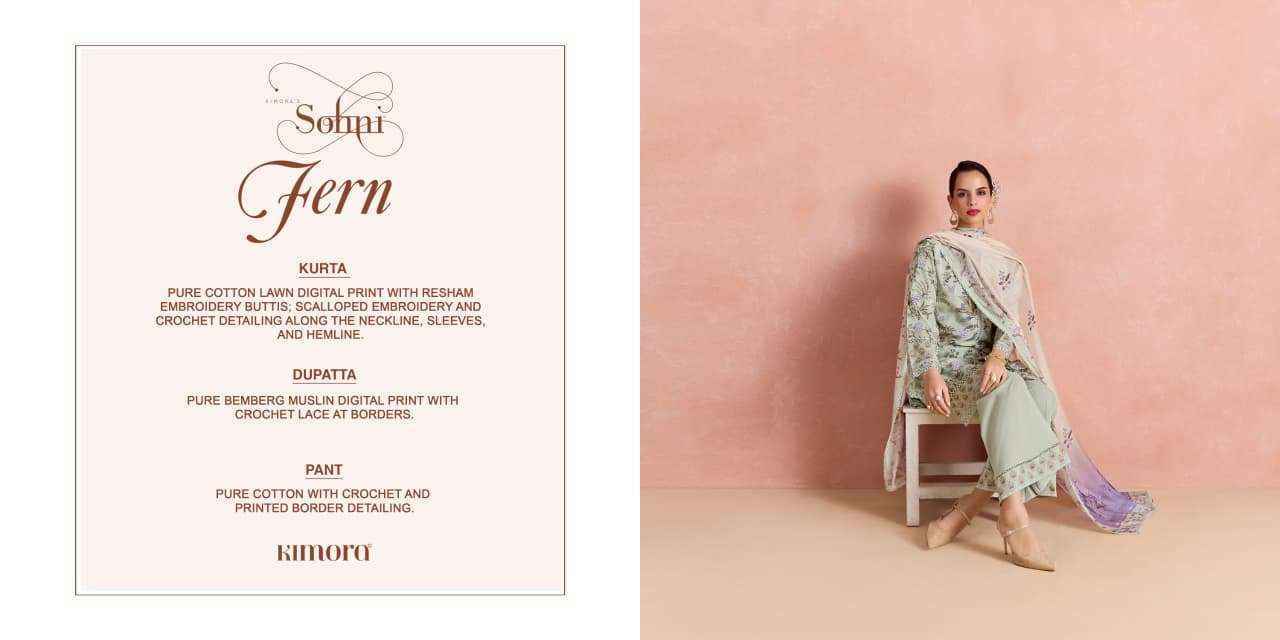 Kimora Sohni Fern Lawn Cotton Dress Material (4 pcs Catalogue)