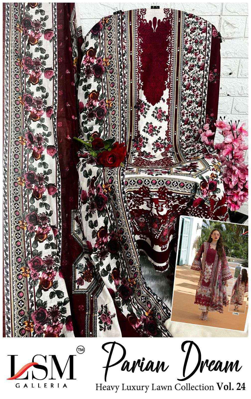 LSM Galleria Parian Dream Vol 24 Lawn Cotton Dress Material 6 pcs Catalogue