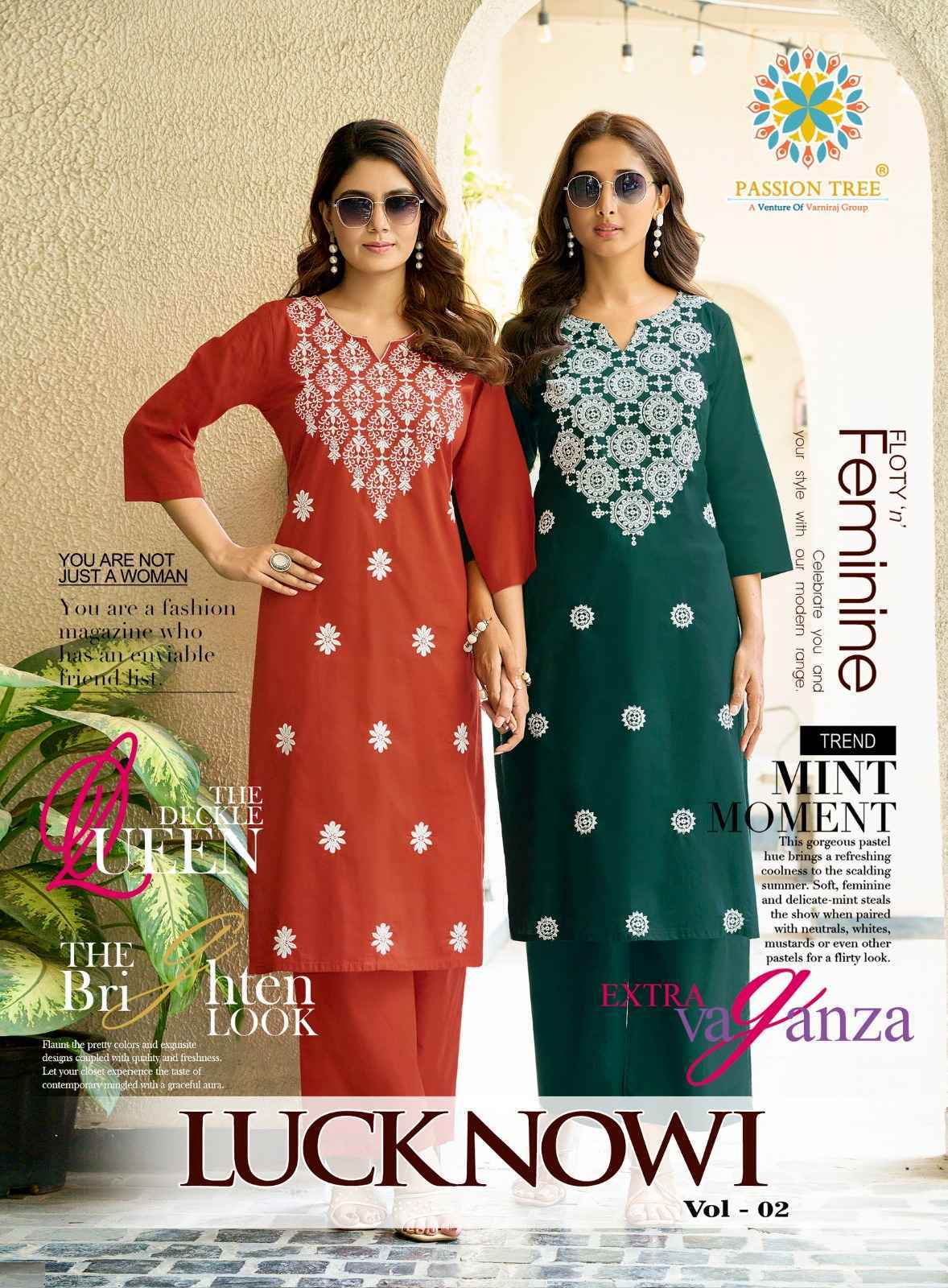 Passion Tree Lucknowi Vol-2 Dhabu Cotton Kurti With Plazzo (8 pcs Catalogue)