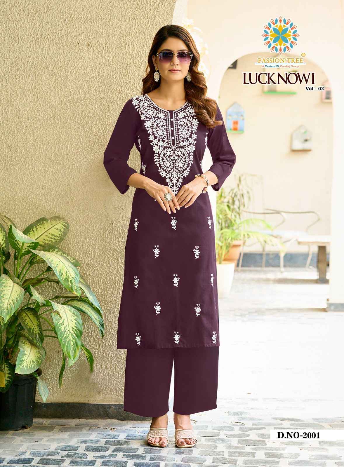 Passion Tree Lucknowi Vol-2 Dhabu Cotton Kurti With Plazzo (8 pcs Catalogue)