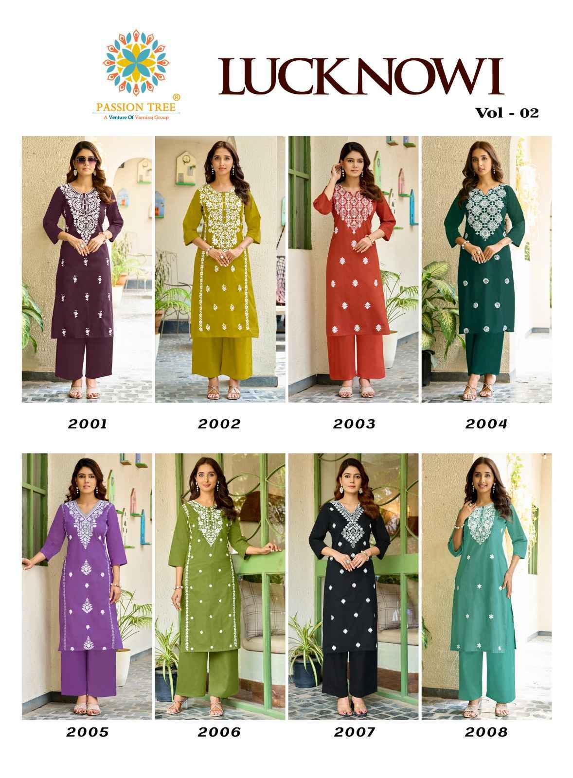 Passion Tree Lucknowi Vol-2 Dhabu Cotton Kurti With Plazzo (8 pcs Catalogue)
