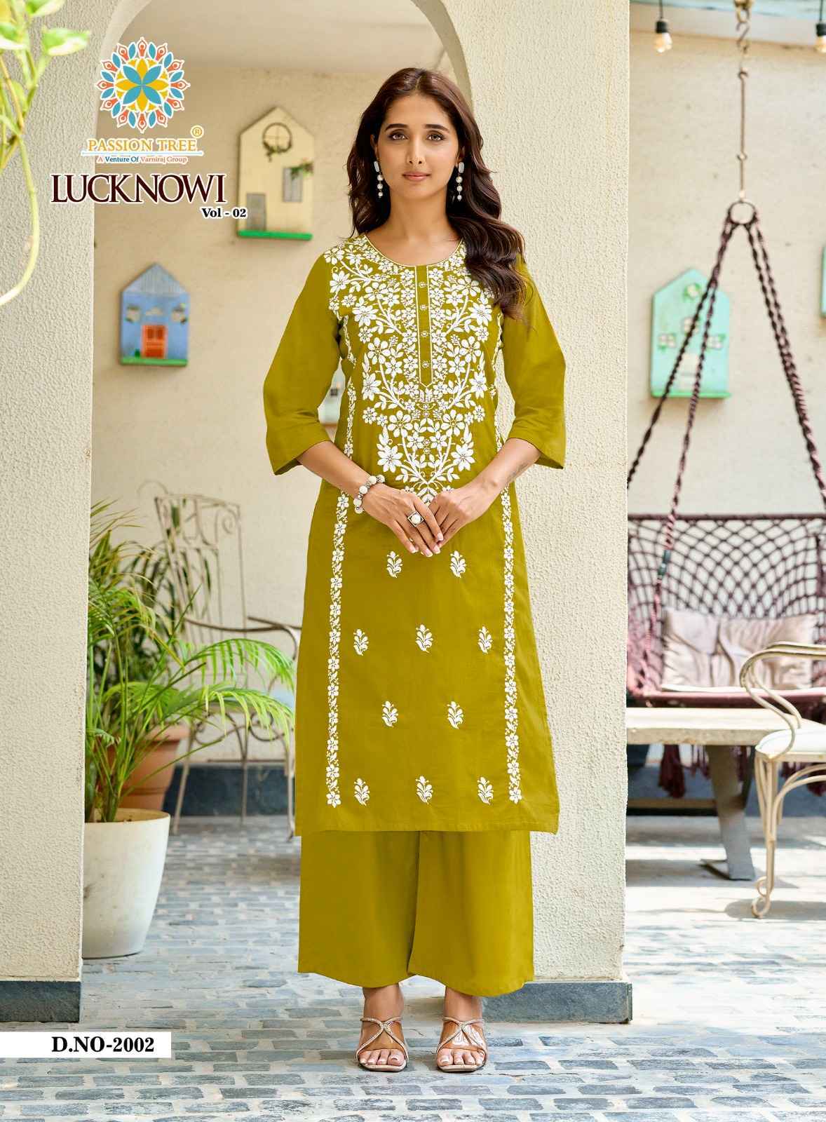 Passion Tree Lucknowi Vol-2 Dhabu Cotton Kurti With Plazzo (8 pcs Catalogue)