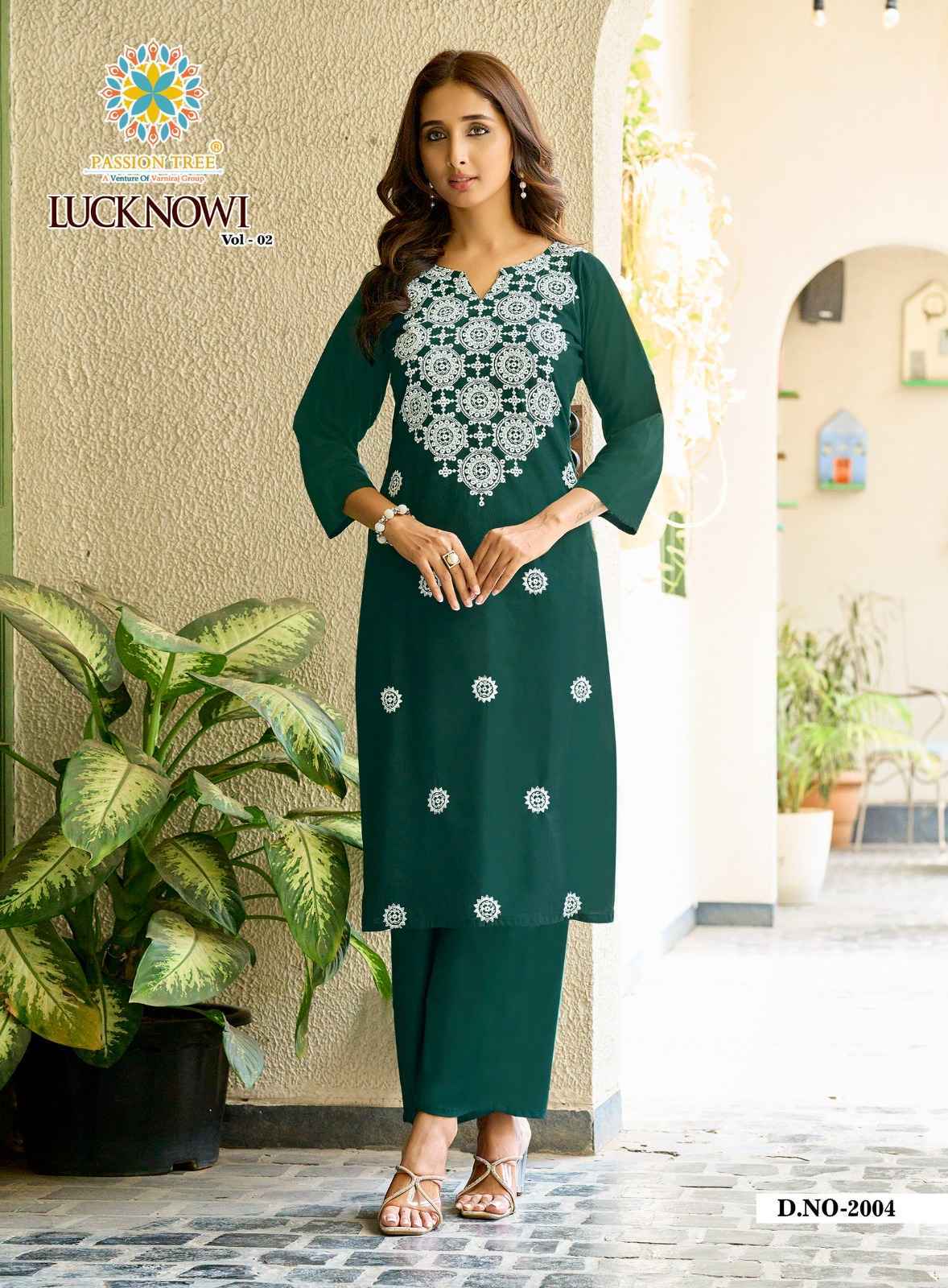 Passion Tree Lucknowi Vol-2 Dhabu Cotton Kurti With Plazzo (8 pcs Catalogue)