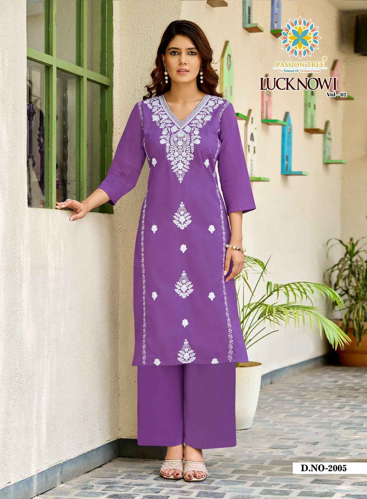 Passion Tree Lucknowi Vol-2 Dhabu Cotton Kurti With Plazzo (8 pcs Catalogue)