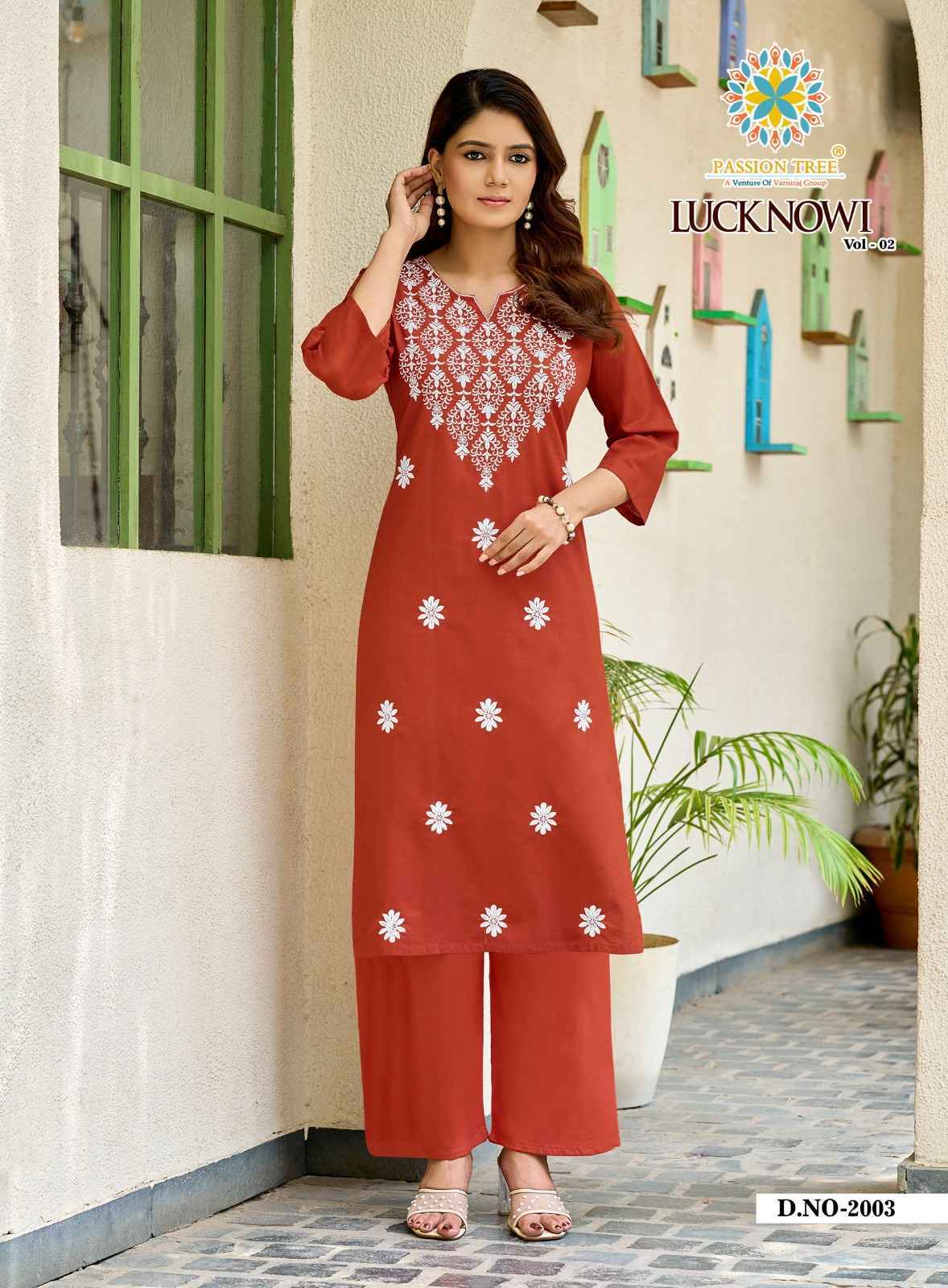 Passion Tree Lucknowi Vol-2 Dhabu Cotton Kurti With Plazzo (8 pcs Catalogue)