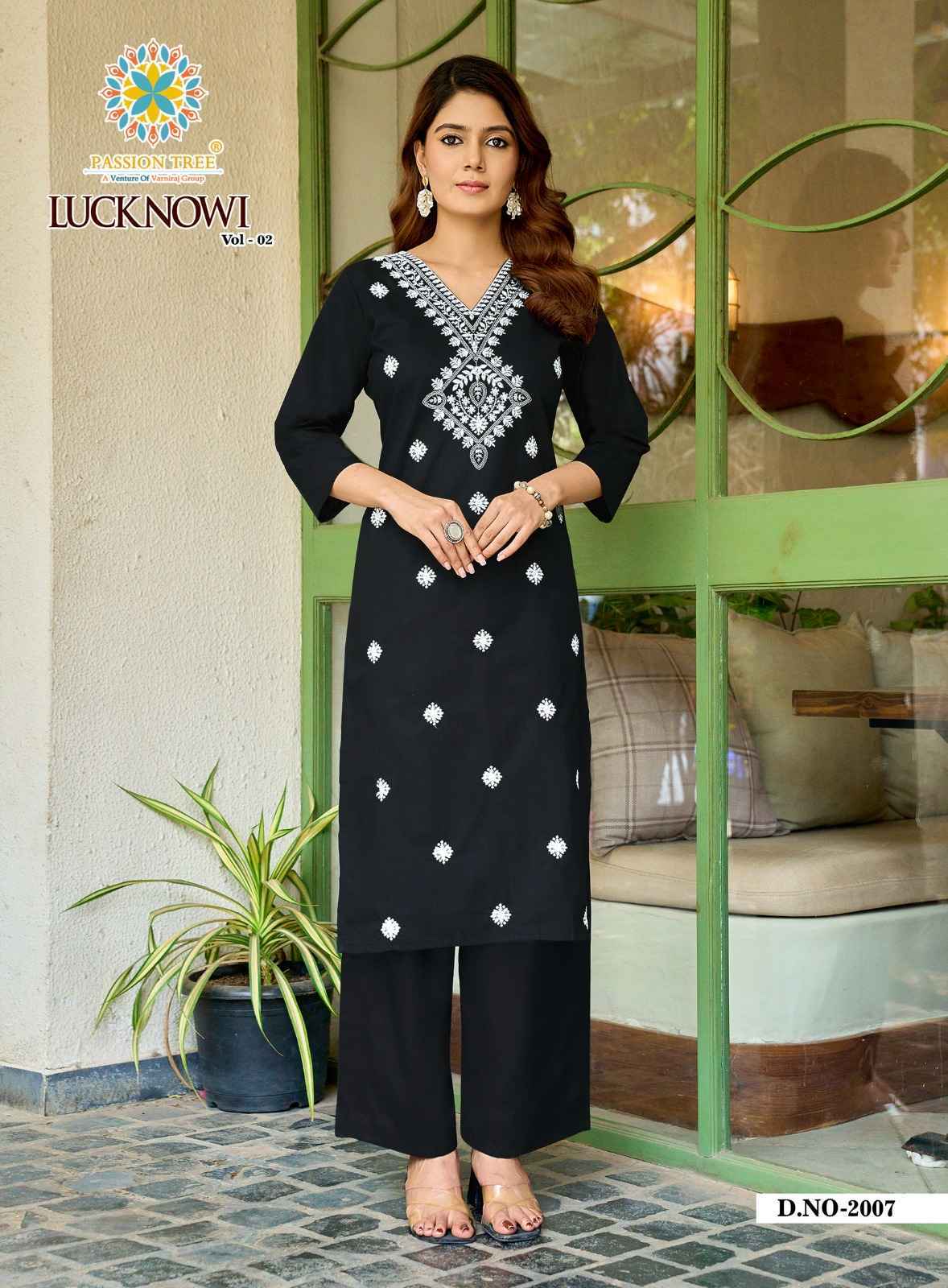 Passion Tree Lucknowi Vol-2 Dhabu Cotton Kurti With Plazzo (8 pcs Catalogue)