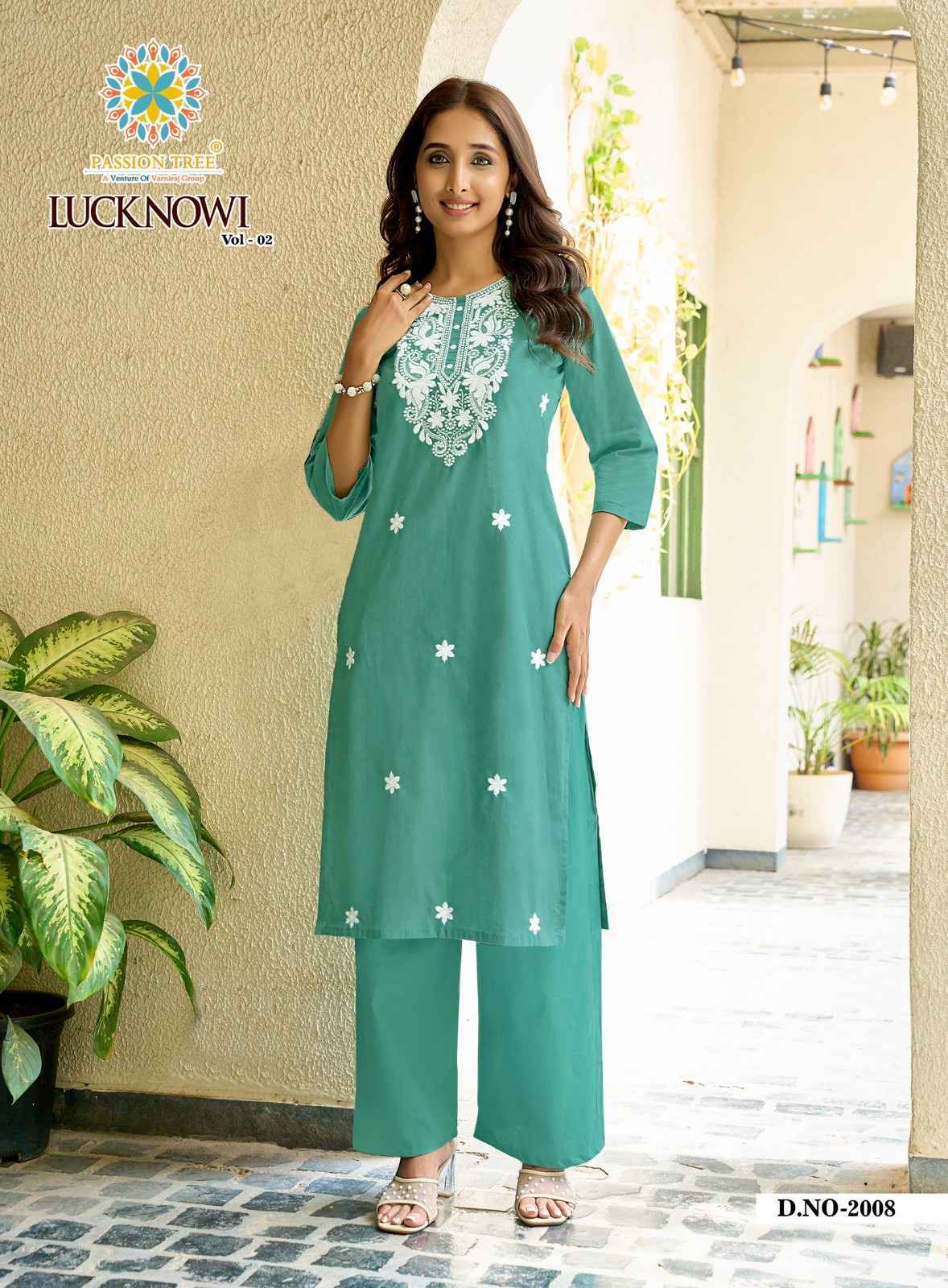 Passion Tree Lucknowi Vol-2 Dhabu Cotton Kurti With Plazzo (8 pcs Catalogue)