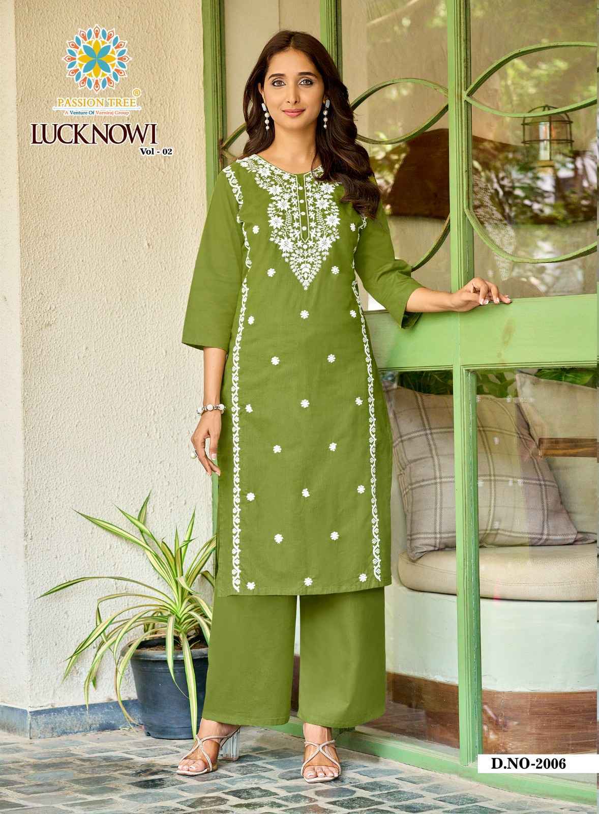 Passion Tree Lucknowi Vol-2 Dhabu Cotton Kurti With Plazzo (8 pcs Catalogue)