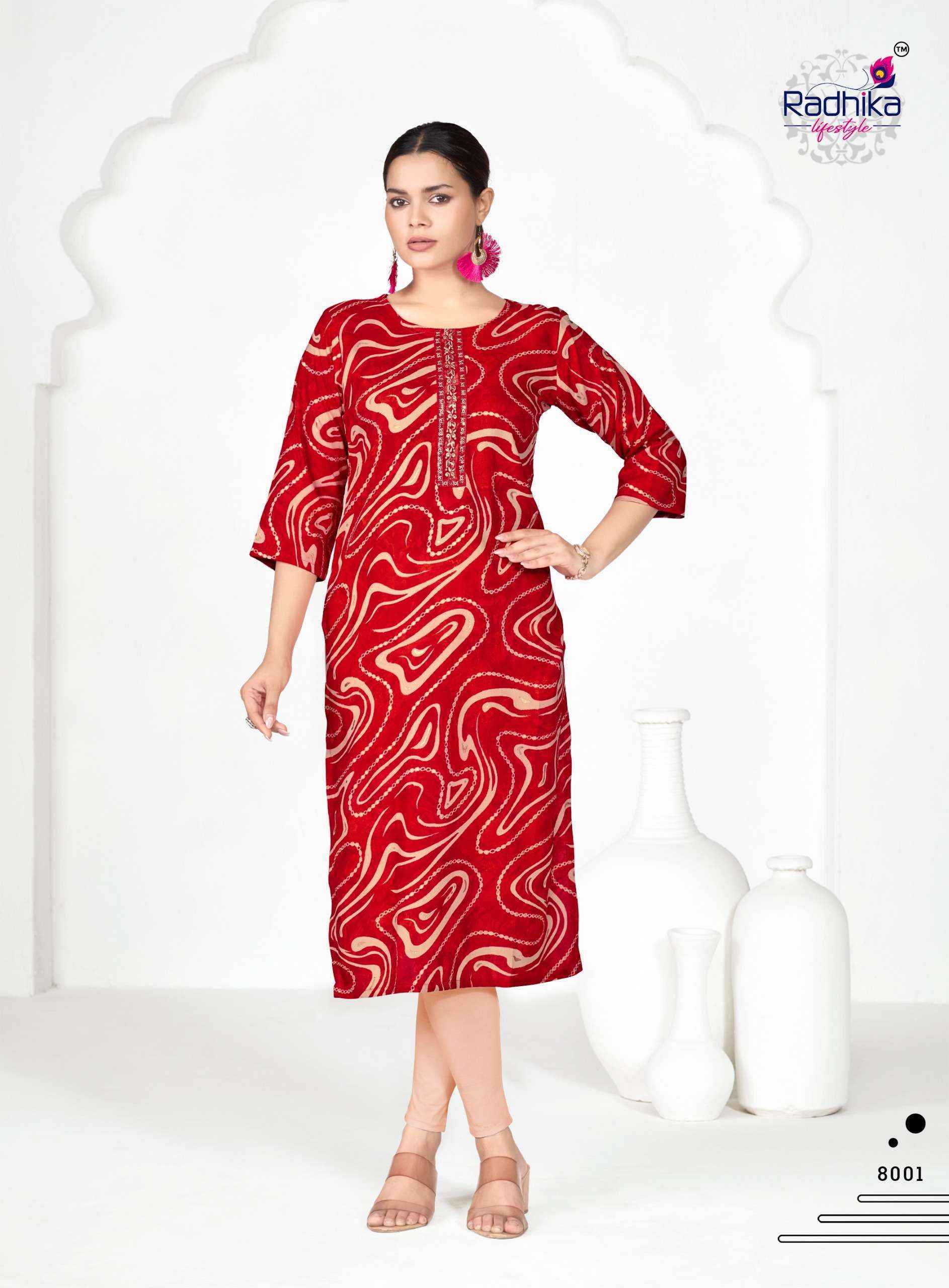 Radhika Lifestyle Alisha Vol-8 Rayon Kurti (9 pcs Catalogue)