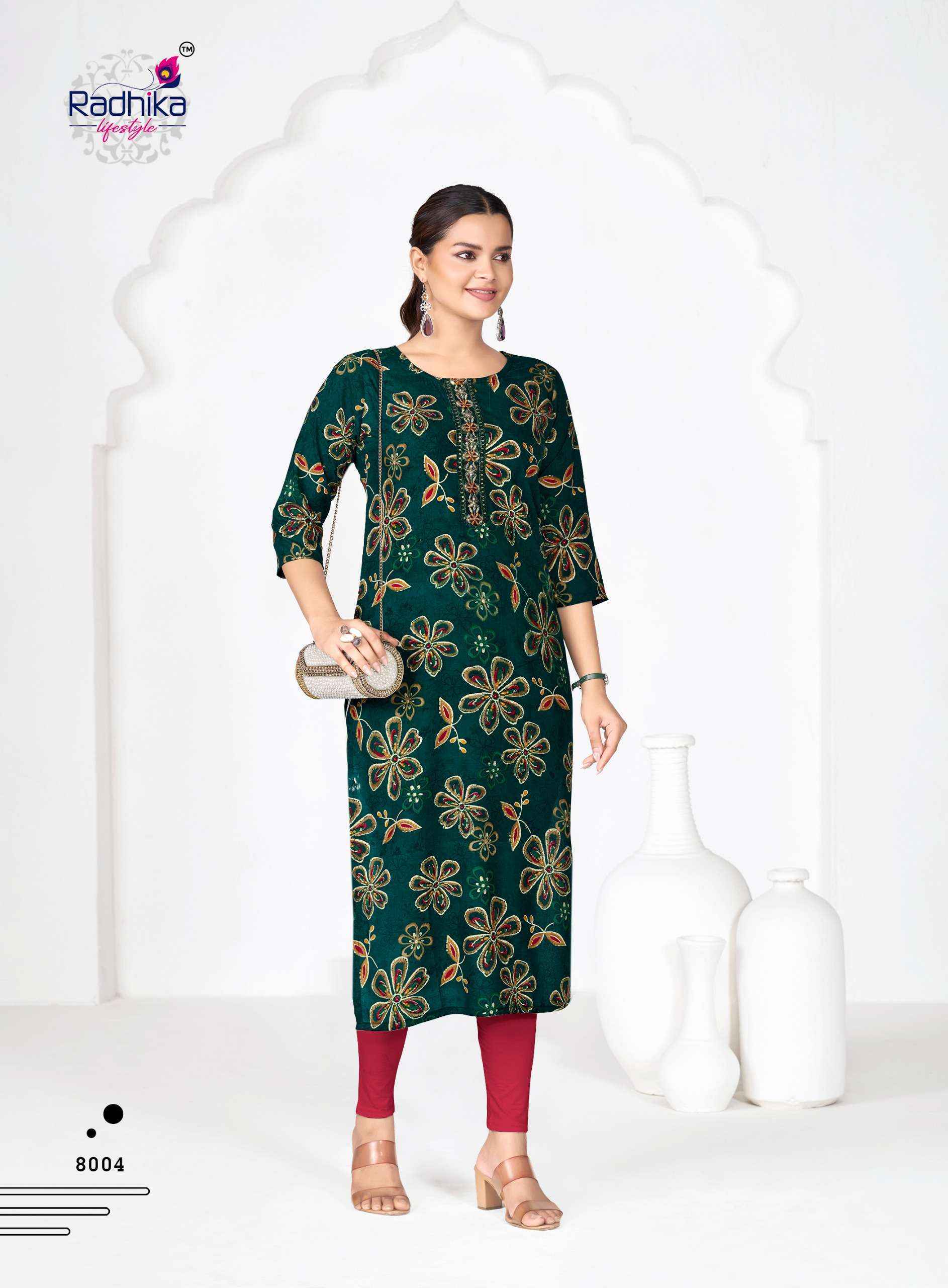 Radhika Lifestyle Alisha Vol-8 Rayon Kurti (9 pcs Catalogue)