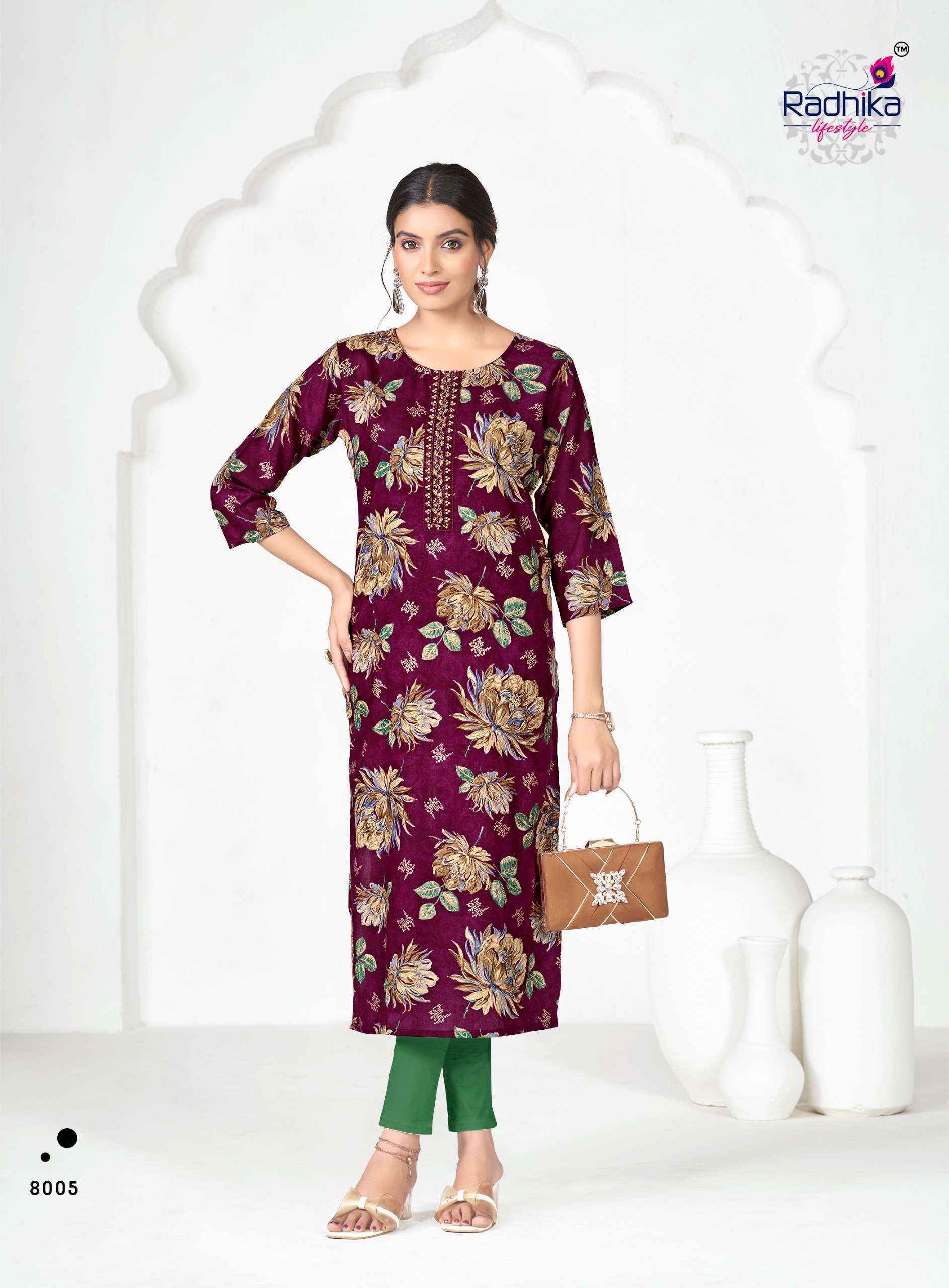 Radhika Lifestyle Alisha Vol-8 Rayon Kurti (9 pcs Catalogue)