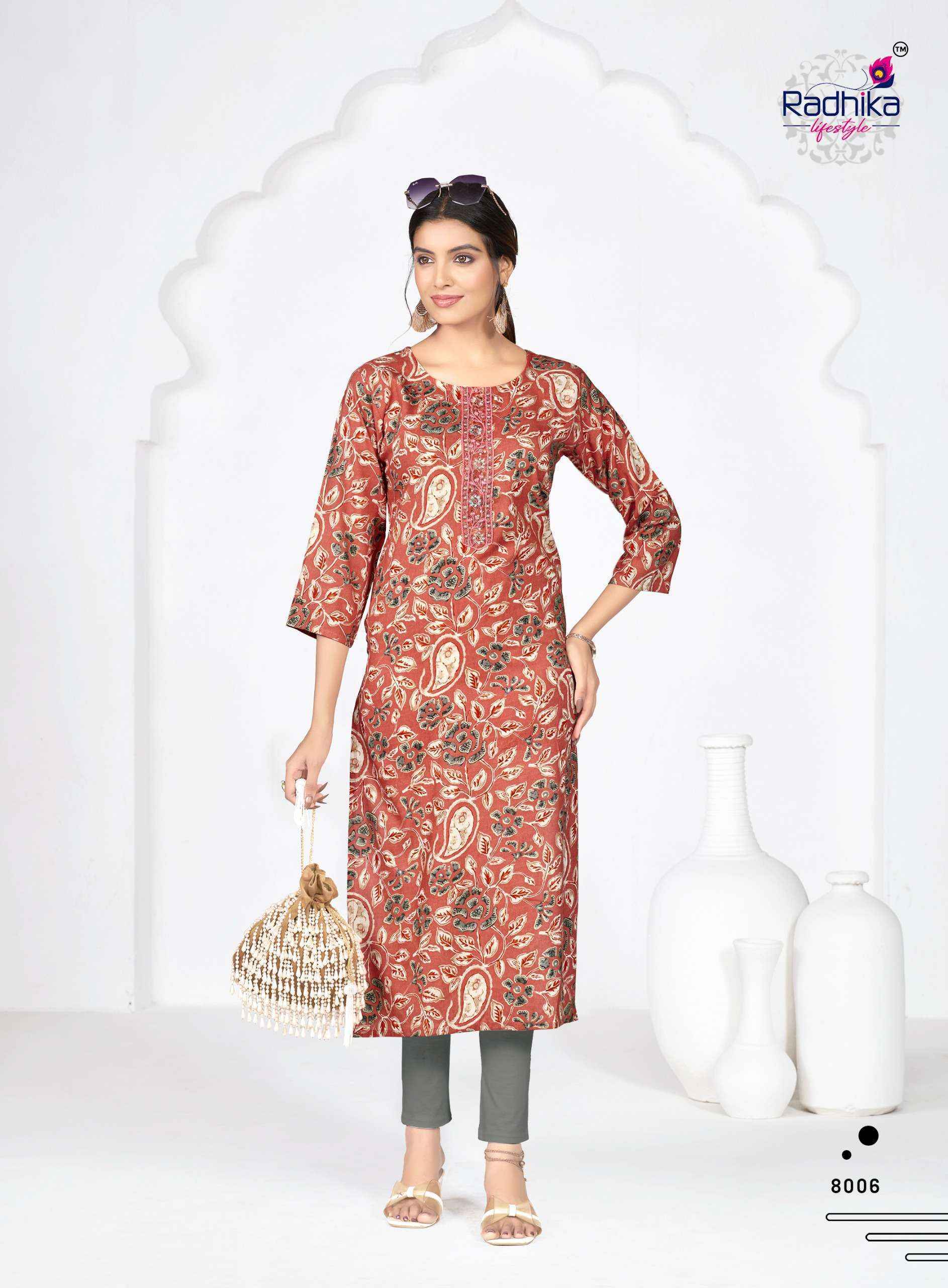 Radhika Lifestyle Alisha Vol-8 Rayon Kurti (9 pcs Catalogue)