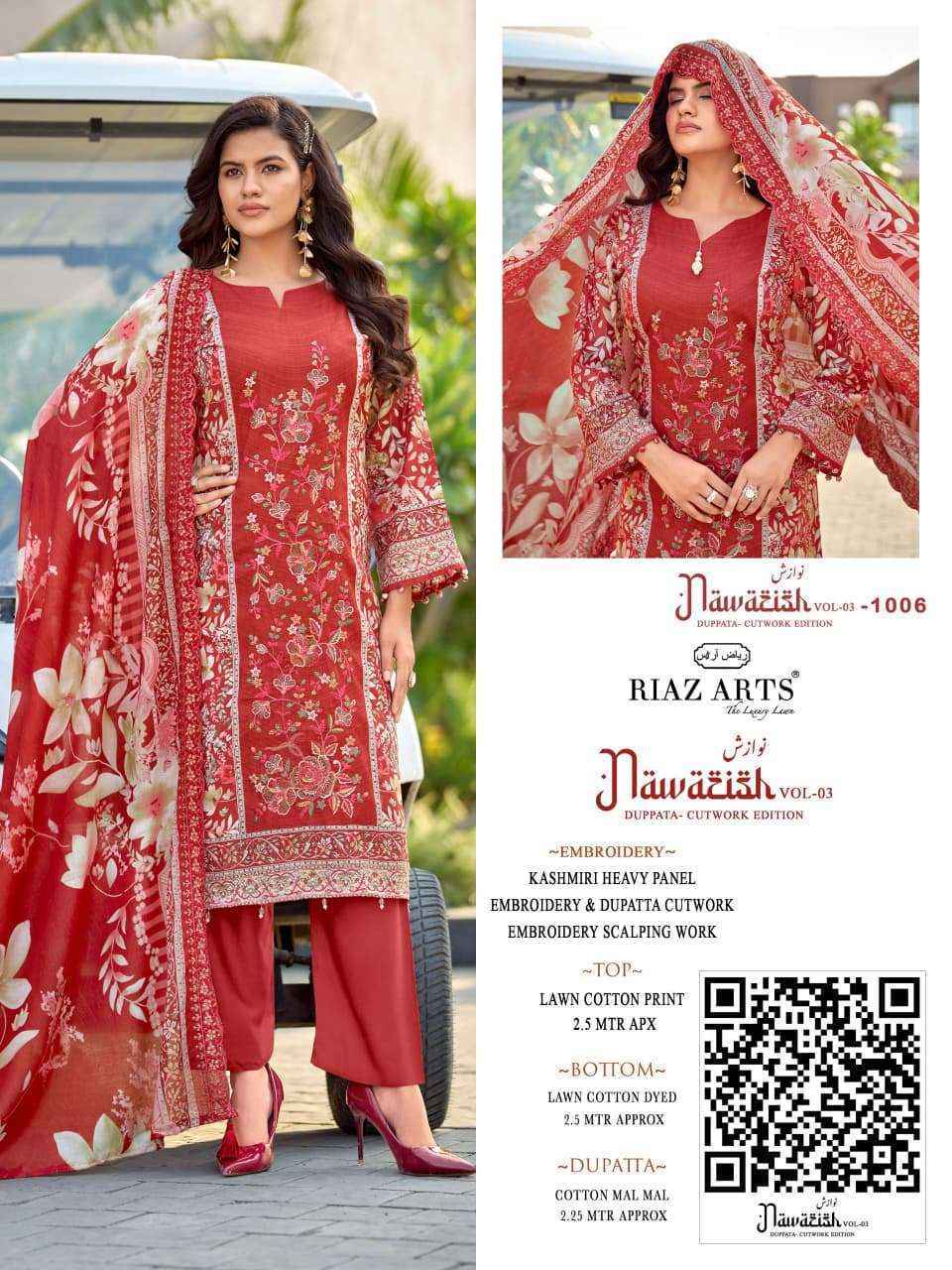 Riaz Arts Nawazish Vol-3 Lawn Cotton Dress Material (6 pcs Catalogue)