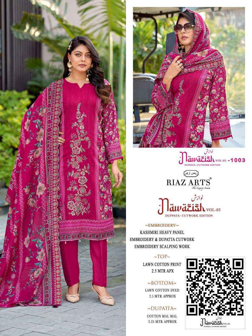 Riaz Arts Nawazish Vol-3 Lawn Cotton Dress Material (6 pcs Catalogue)